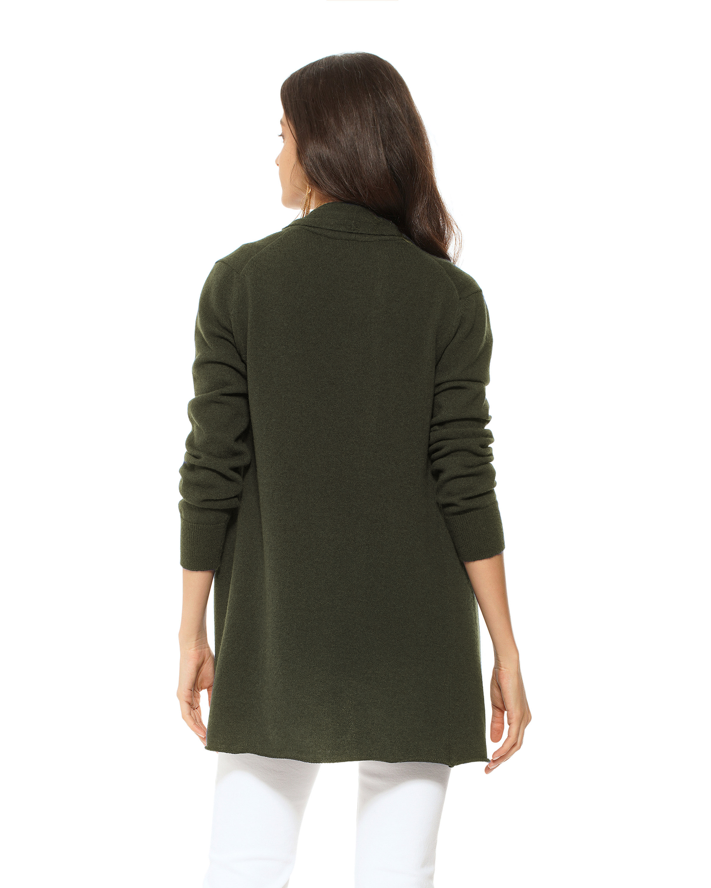 Women's Pure Cashmere Long Open Front Cardigan Olive Green