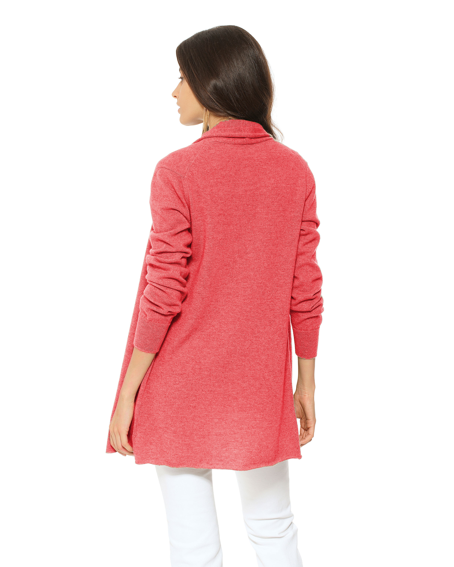 Women's Pure Cashmere Long Open Front Cardigan Coral Red