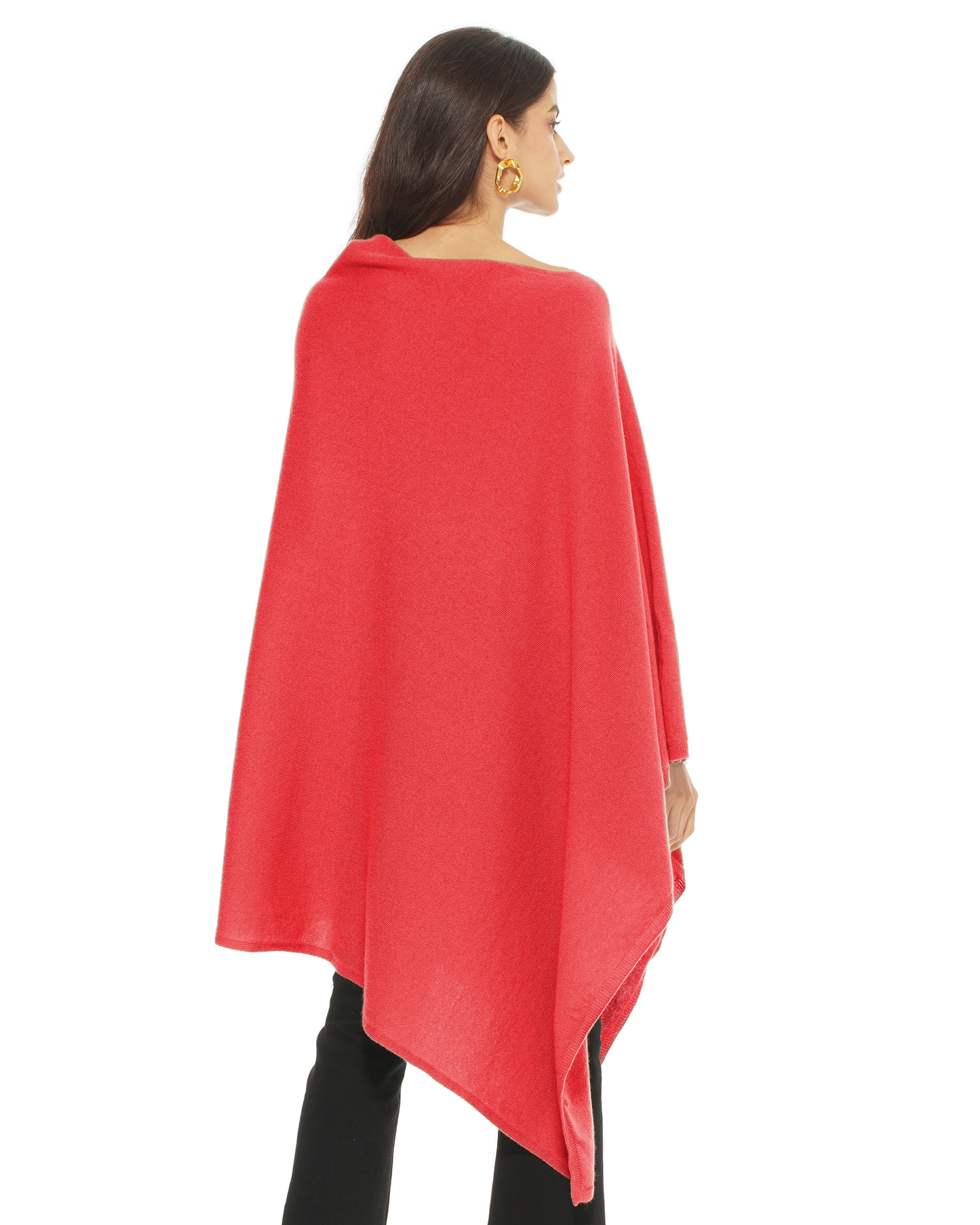 Women's Pure Cashmere Long Poncho Coral Red