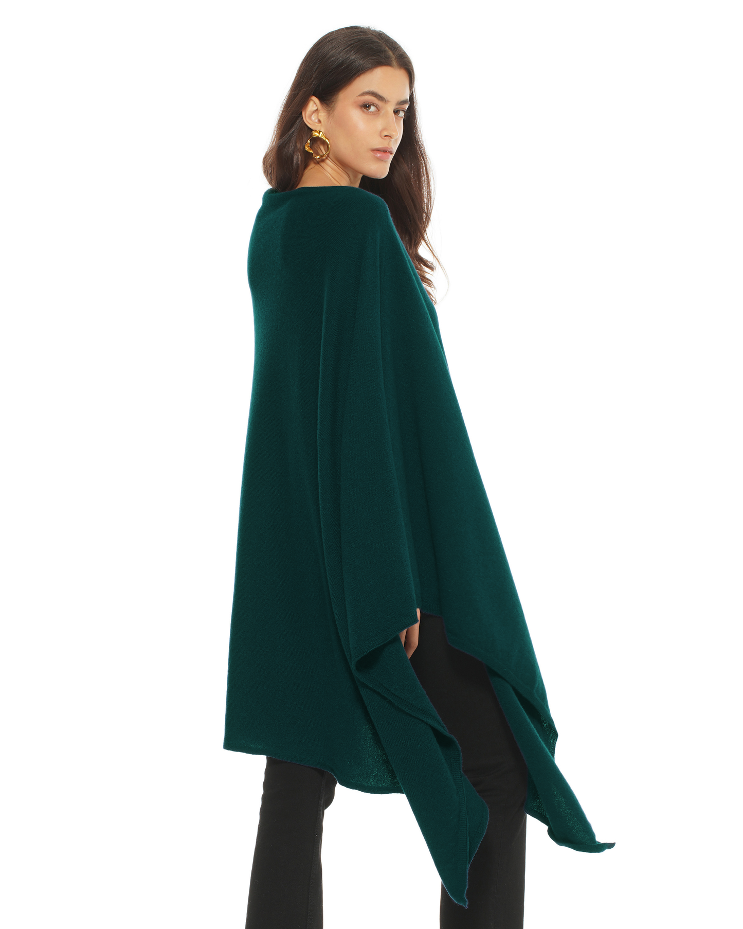 Women's Pure Cashmere Long Poncho Forest Green
