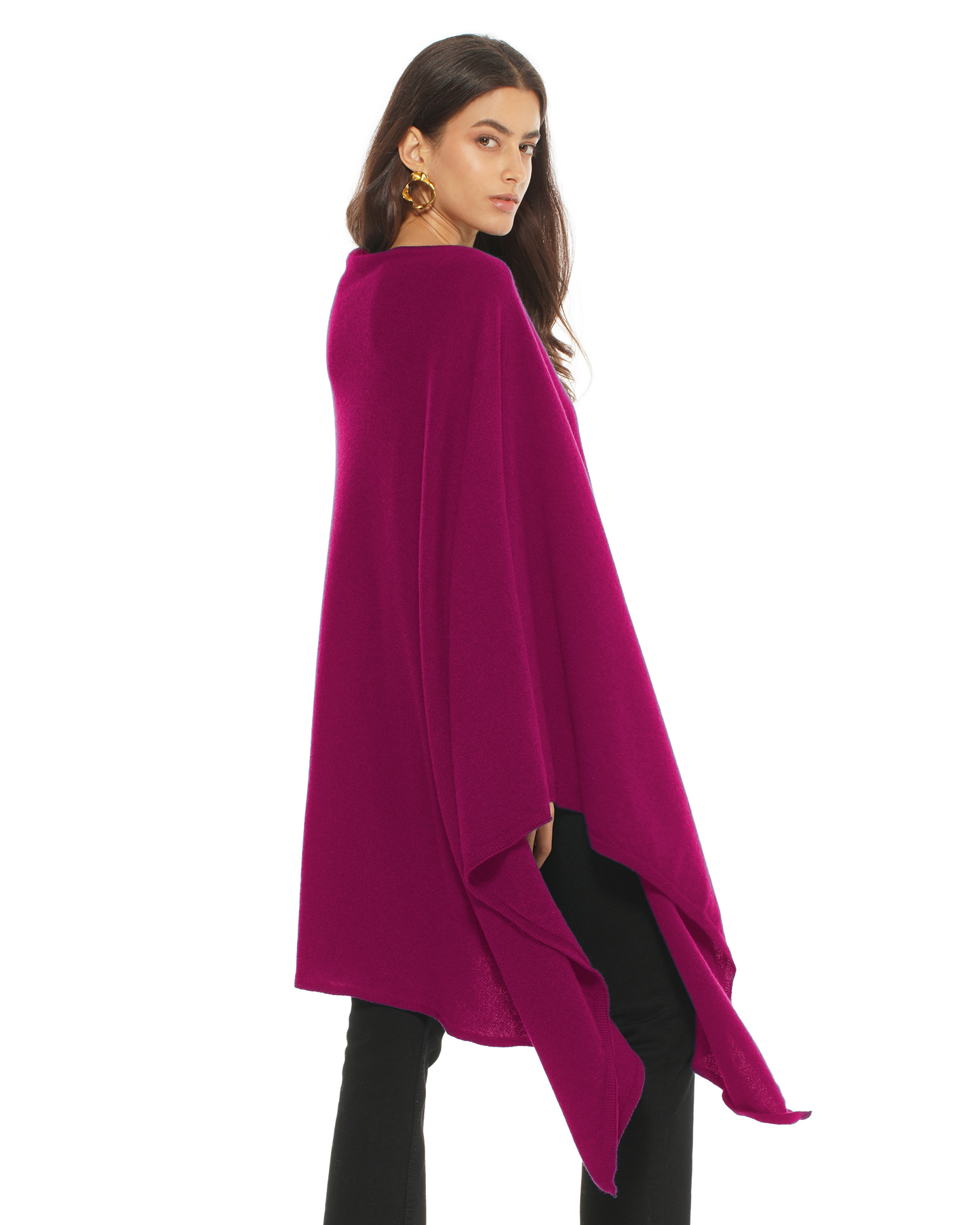 Women's Pure Cashmere Long Poncho Magenta