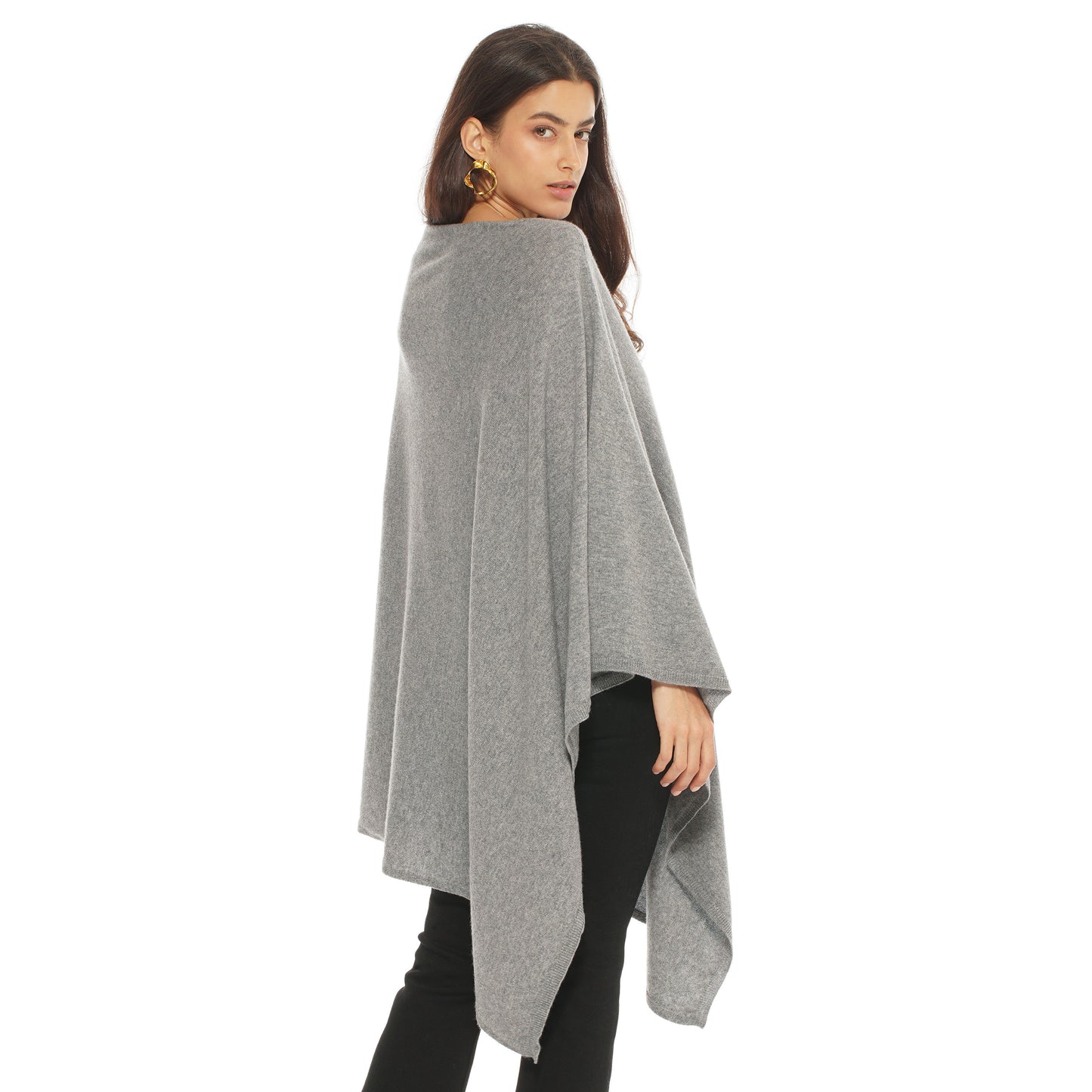 Women's Pure Cashmere Long Poncho Melange Grey