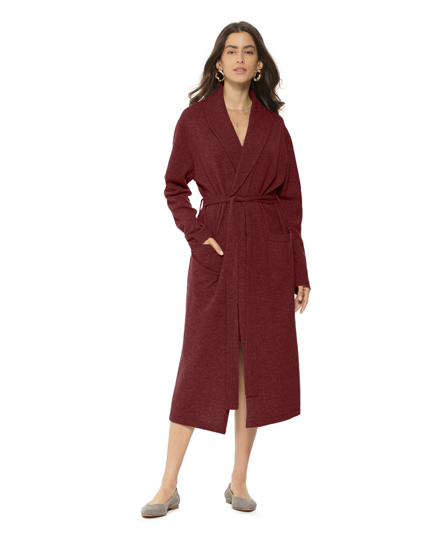 Women's Pure Cashmere Knit Robe Bordeaux