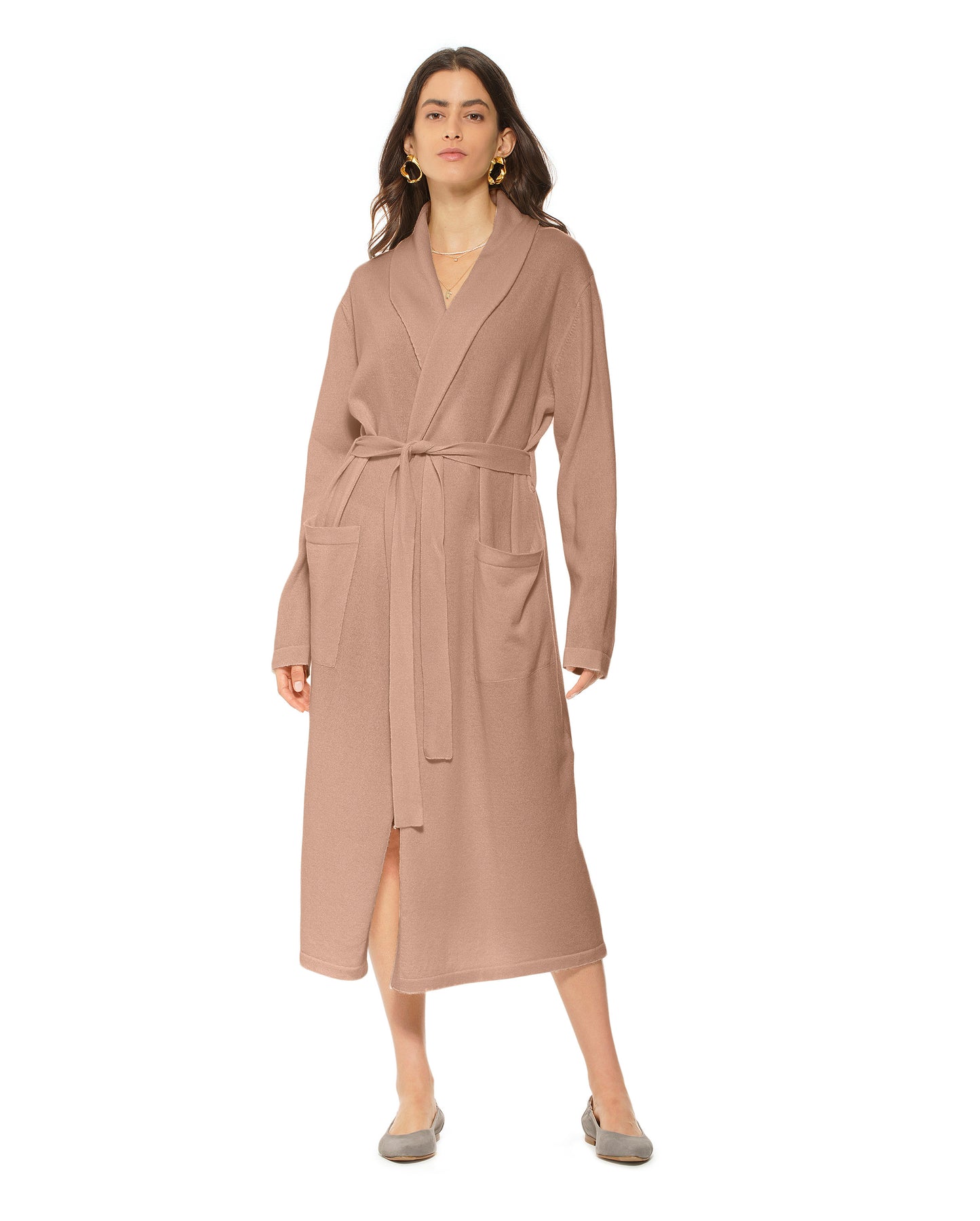 Pure Cashmere Knit Robe Made In Italy Light Camel 2