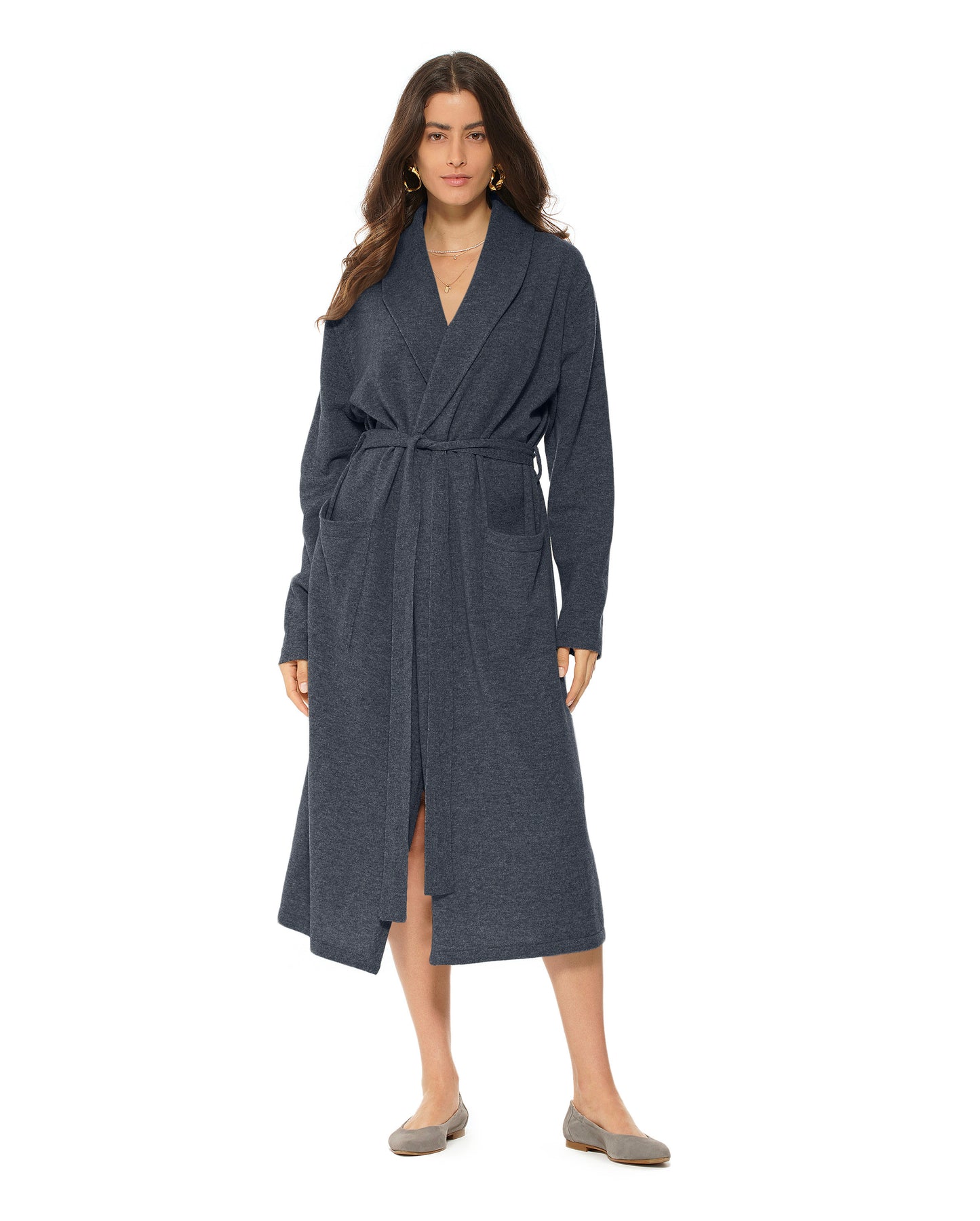 Pure Cashmere Knit Robe Made In Italy Light Charcoal 1