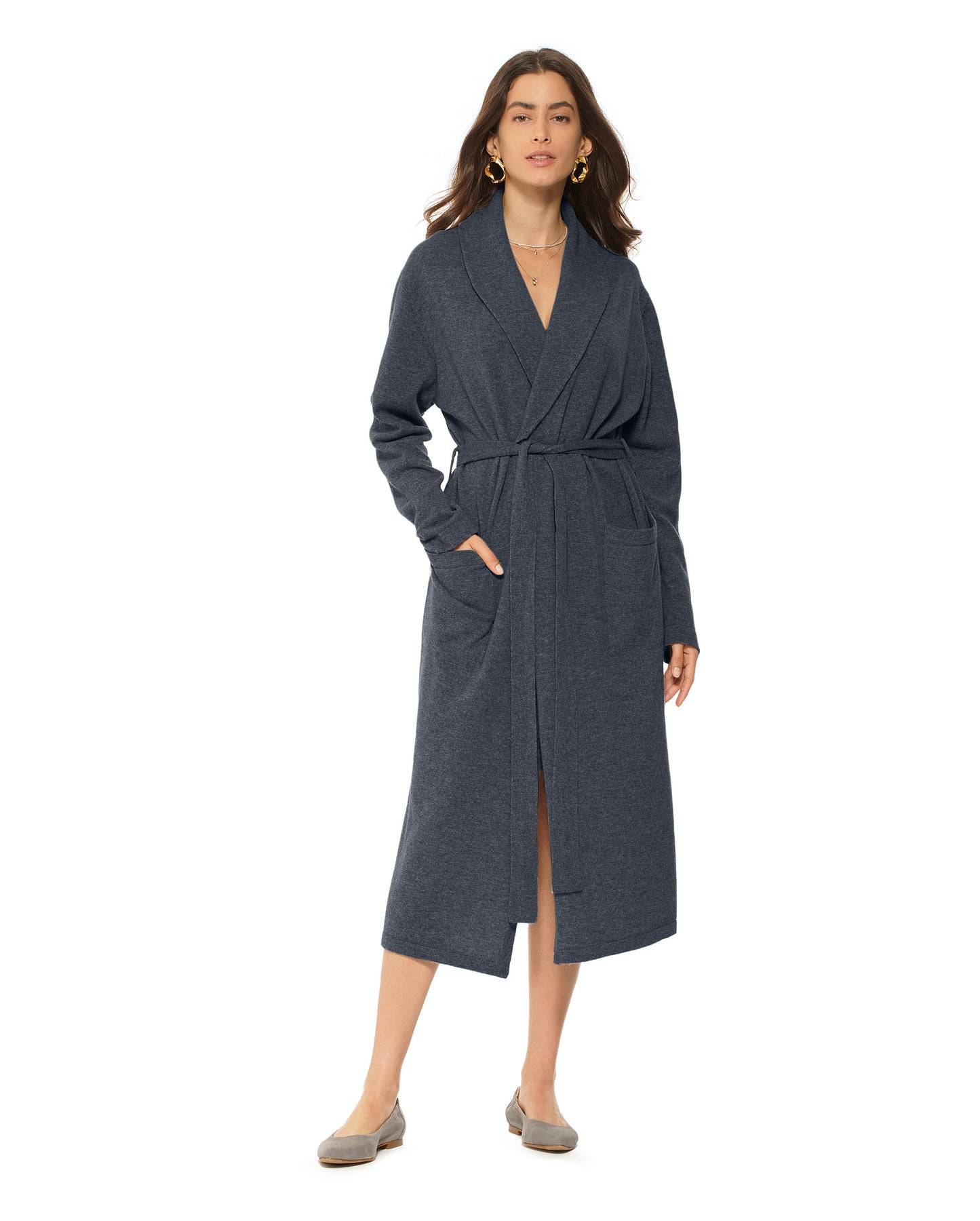 Pure Cashmere Knit Robe Made In Italy Light Charcoal 2