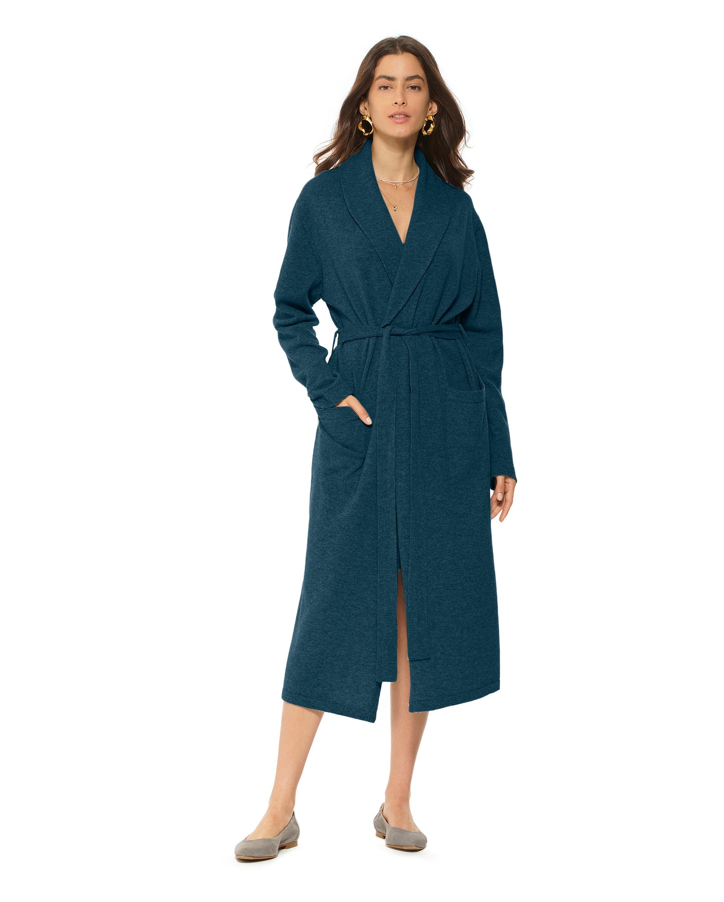 Women's Pure Cashmere Knit Robe Forest Green