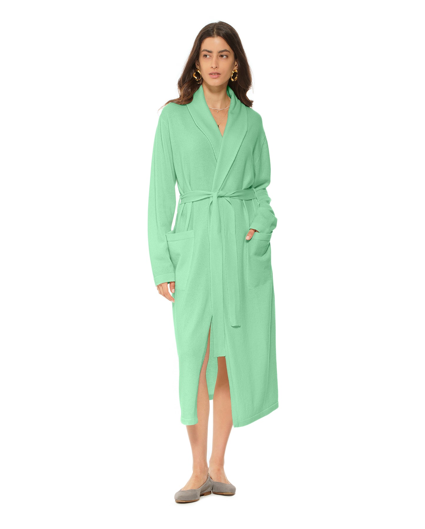 Pure Cashmere Knit Robe Made In Italy Light Kiwi 1