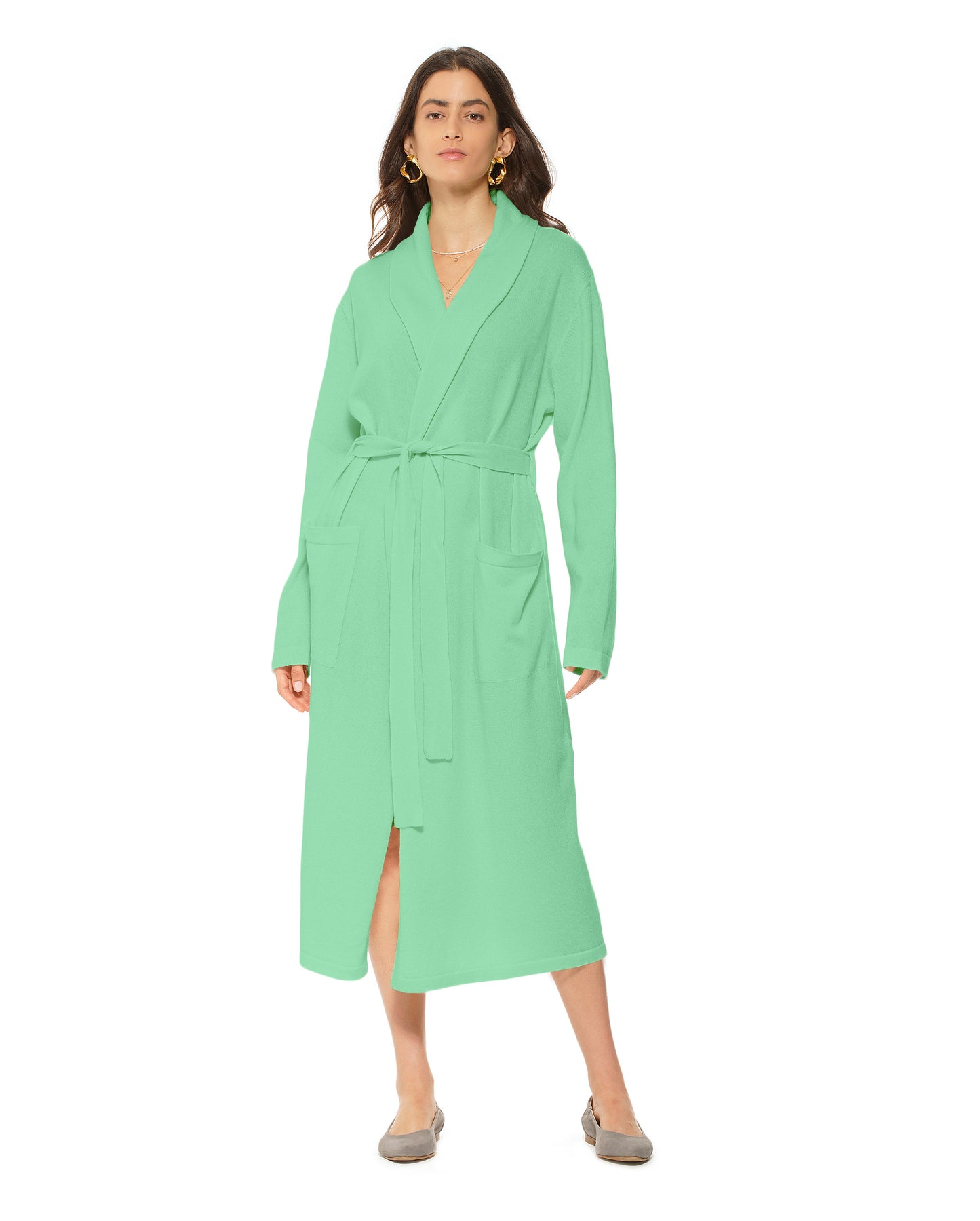 Pure Cashmere Knit Robe Made In Italy Light Kiwi 2