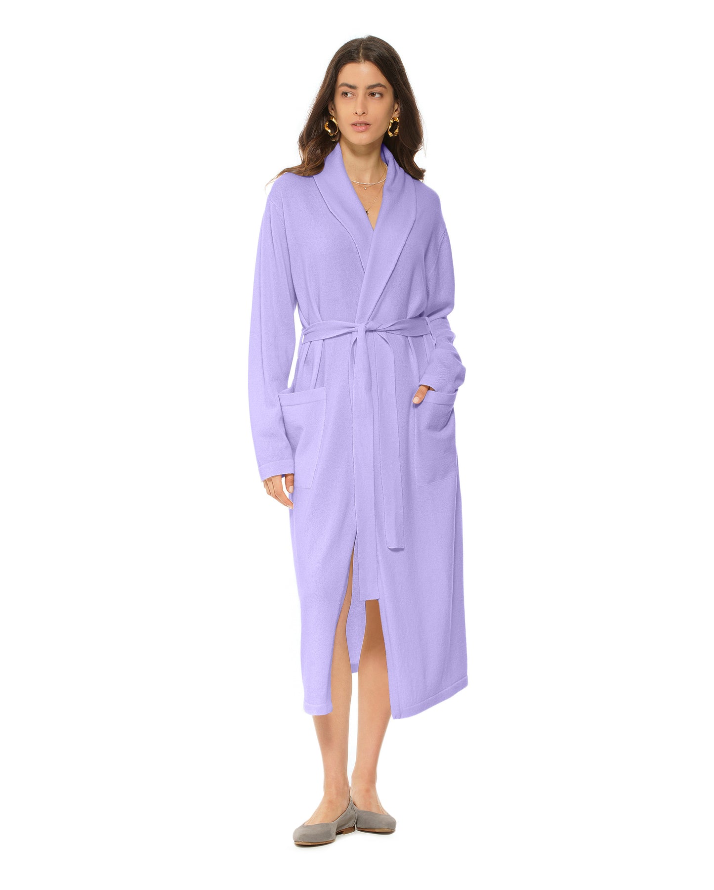 Pure Cashmere Knit Robe Made In Italy Light Lavender 1