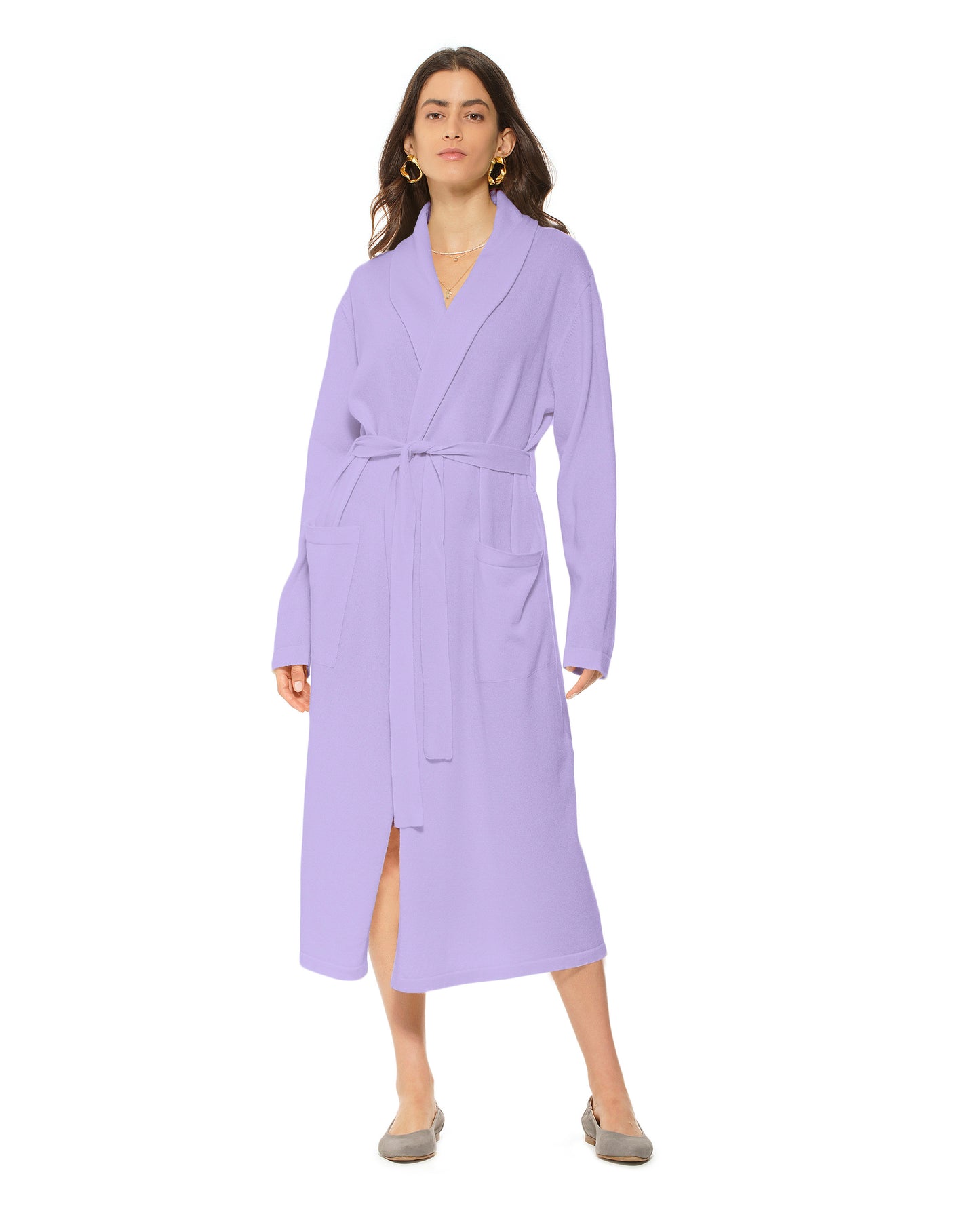 Pure Cashmere Knit Robe Made In Italy Light Lavender 2