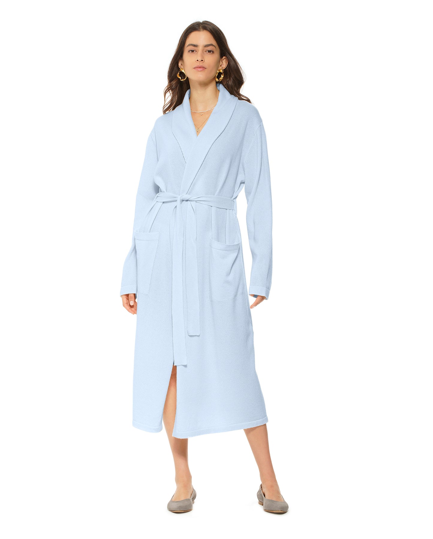 Pure Cashmere Knit Robe Made In Italy Light Pastel Blue 2