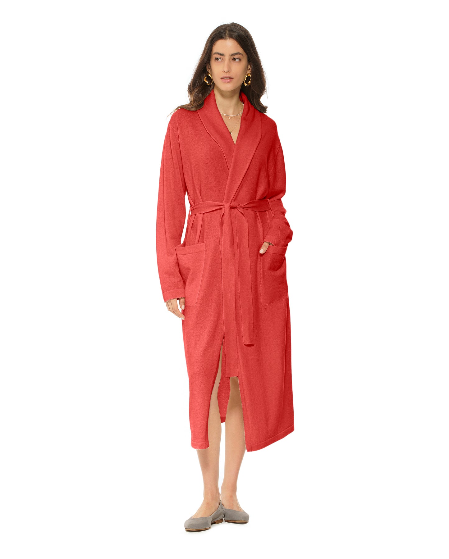 Women's Pure Cashmere Knit Robe Red