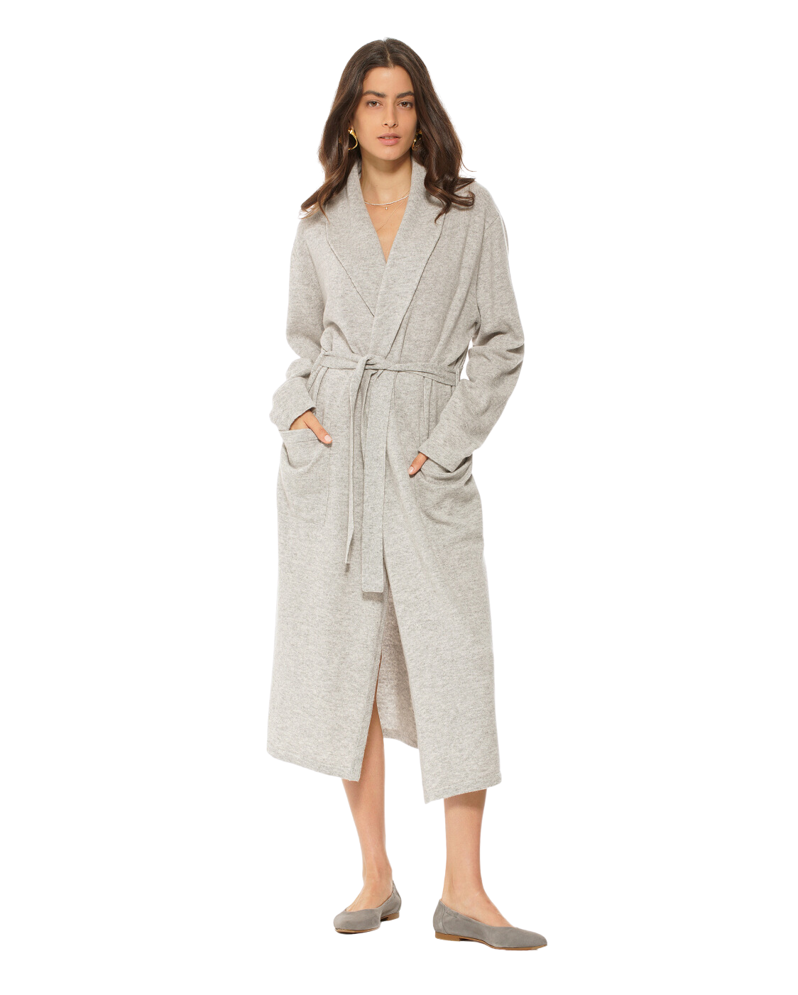 Pure Cashmere Knit Robe Made In Italy Light Gray 2