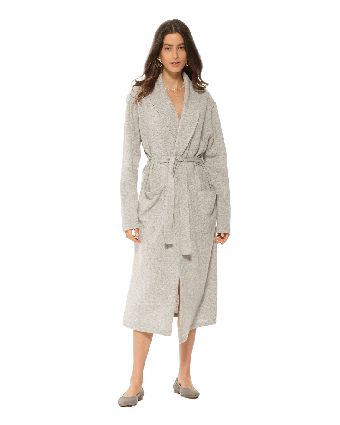 Pure Cashmere Knit Robe Made In Italy Light Gray 1