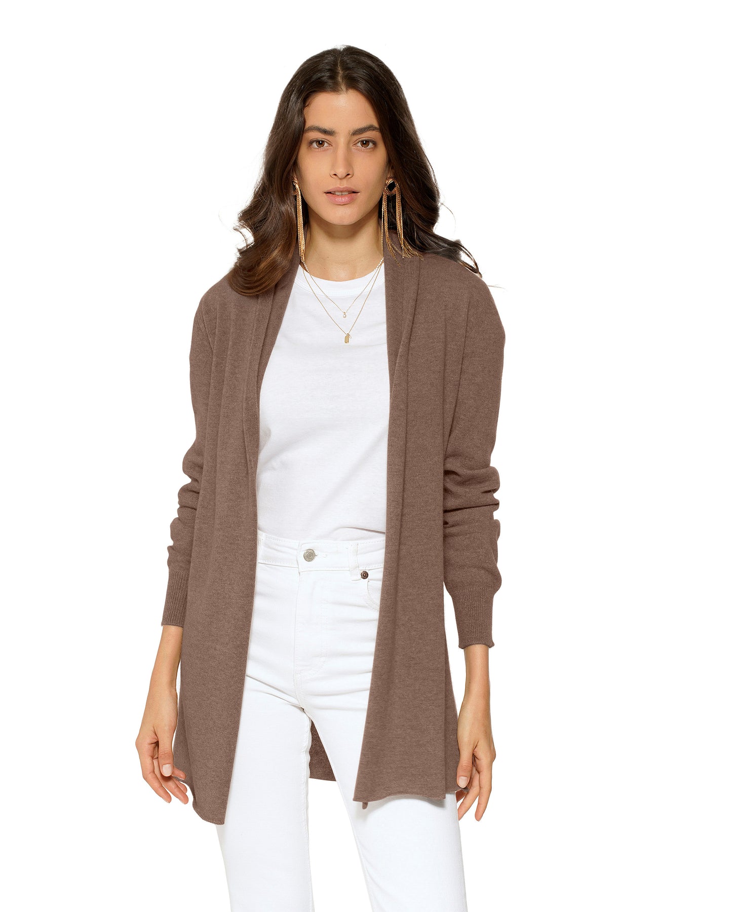 Monticelli Pure Cashmere Open Front Cardigan Night Broiwn Made In Italy 1