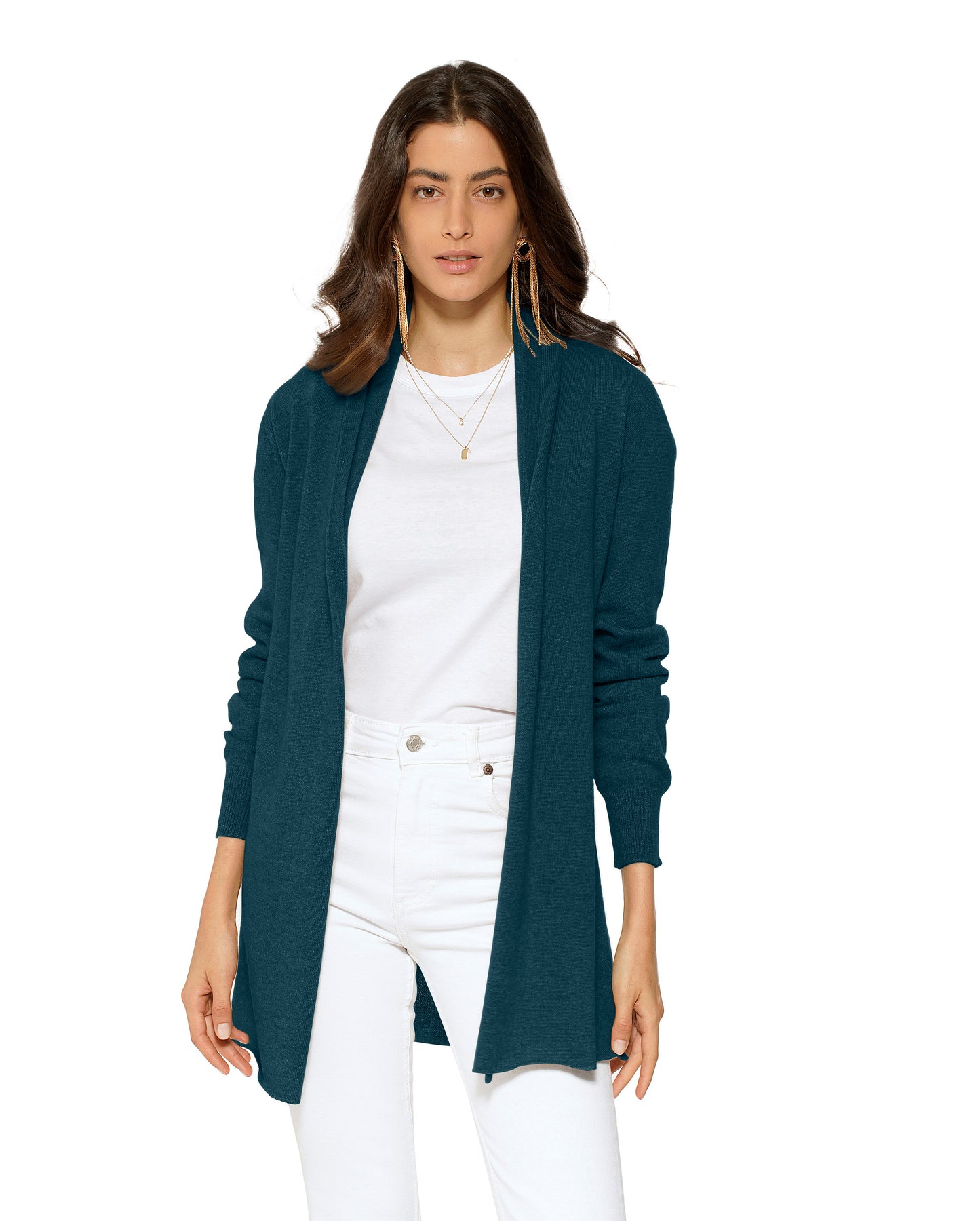 Women's Pure Cashmere Long Open Front Cardigan Forest Green
