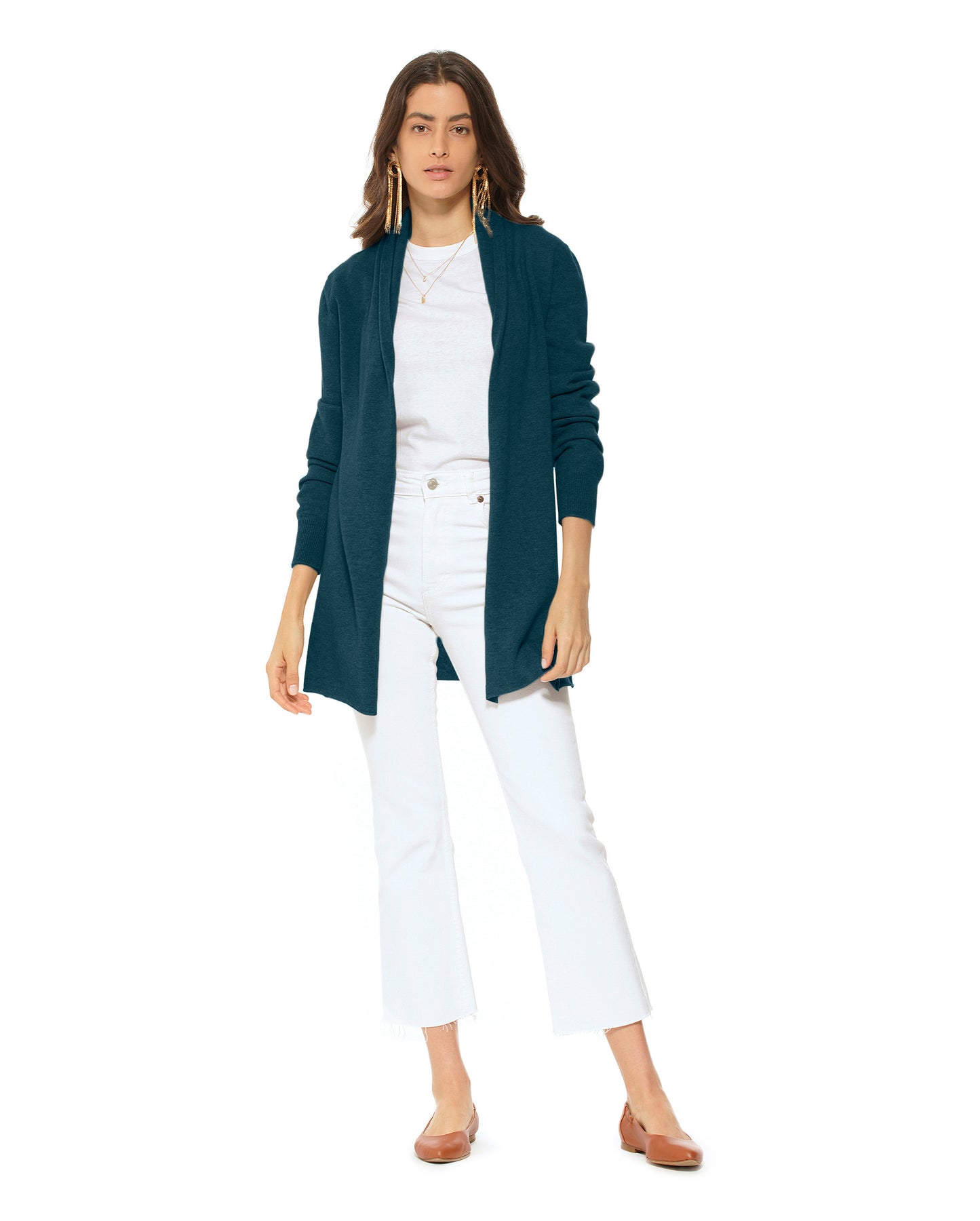 Women's Pure Cashmere Long Open Front Cardigan Forest Green