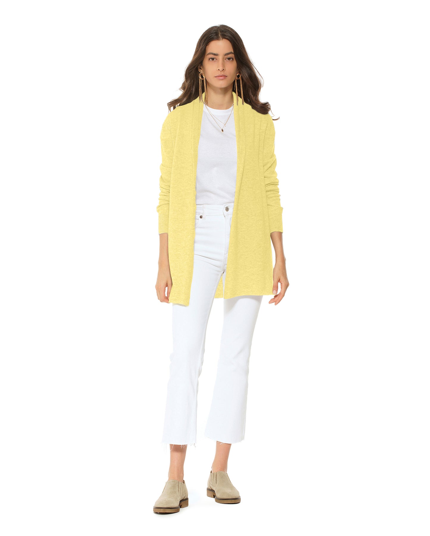 Women's Pure Cashmere Open Front Cardigan Lemon Yellow