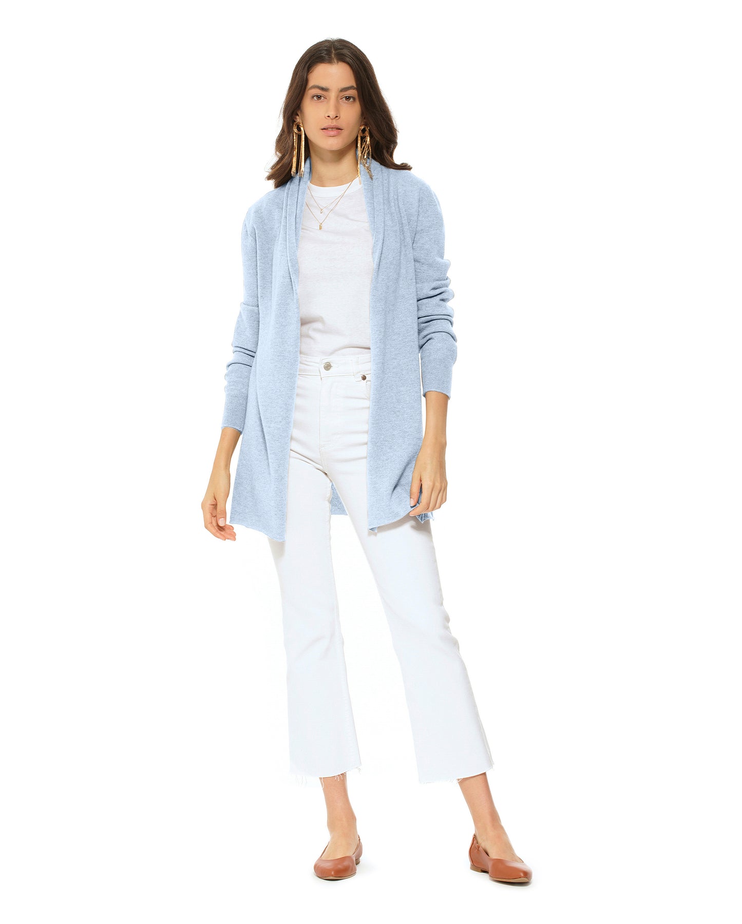 Women's Pure Cashmere Long Open Front Cardigan Pastel Blue
