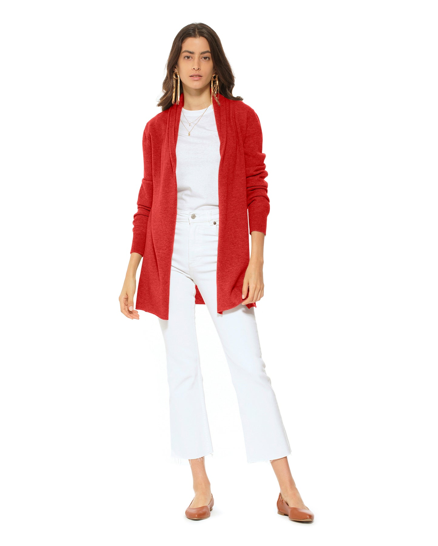 Women's Pure Cashmere Open Front Cardigan Red