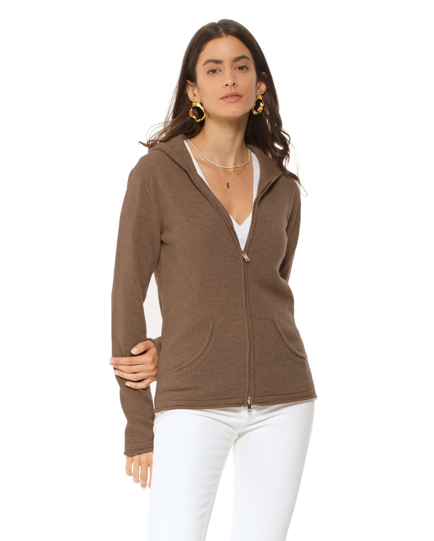 Monticelli Women's Pure Cashmere Hoodie Sweater Brown Made In Italy 0