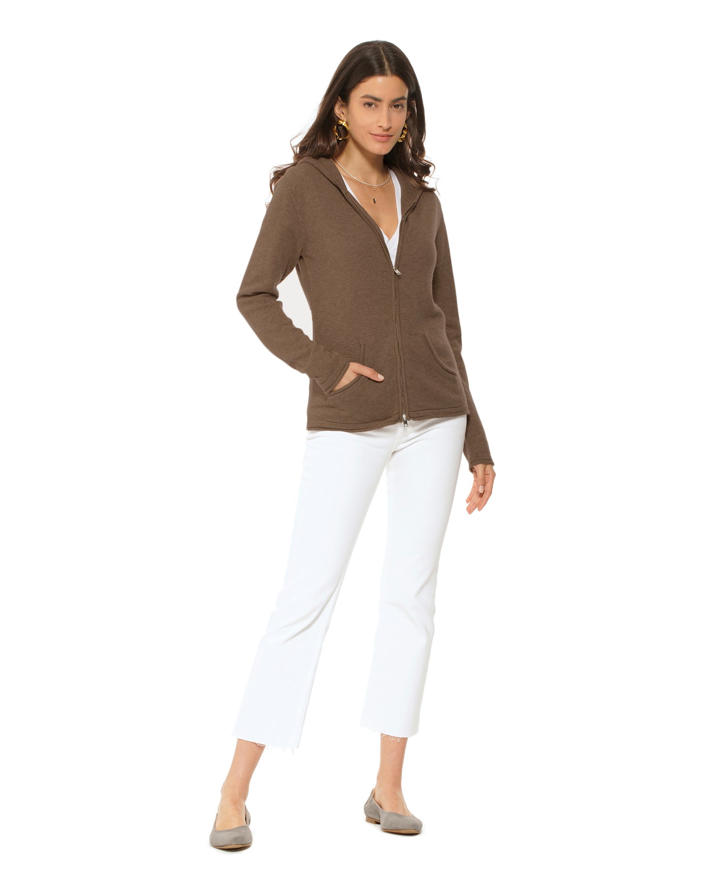 Monticelli Women's Pure Cashmere Hoodie Sweater Brown Made In Italy 1