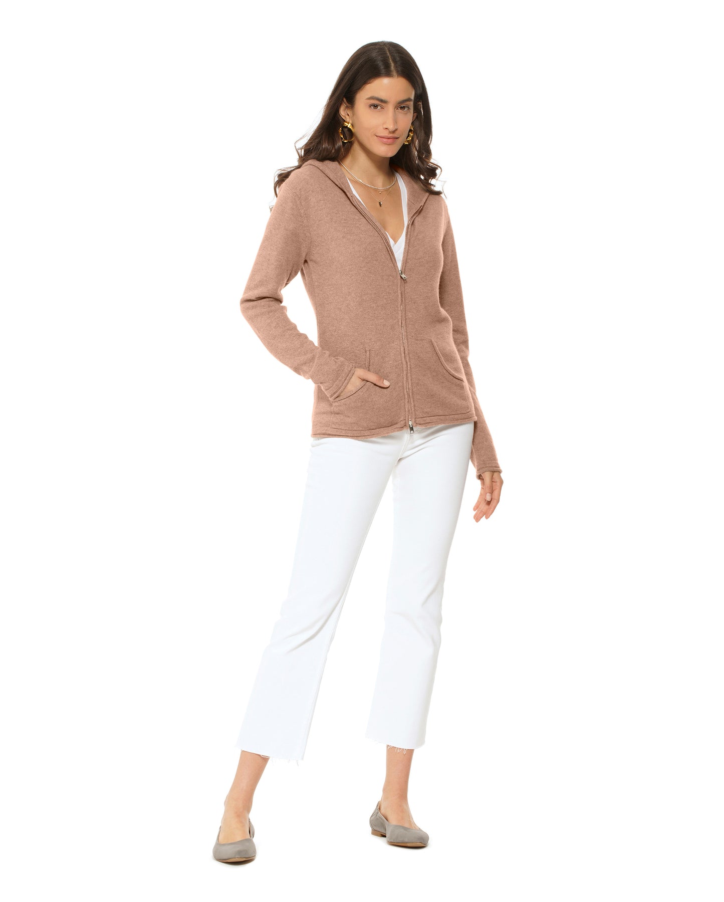 Women's Pure Cashmere Hoodie Sweater Camel