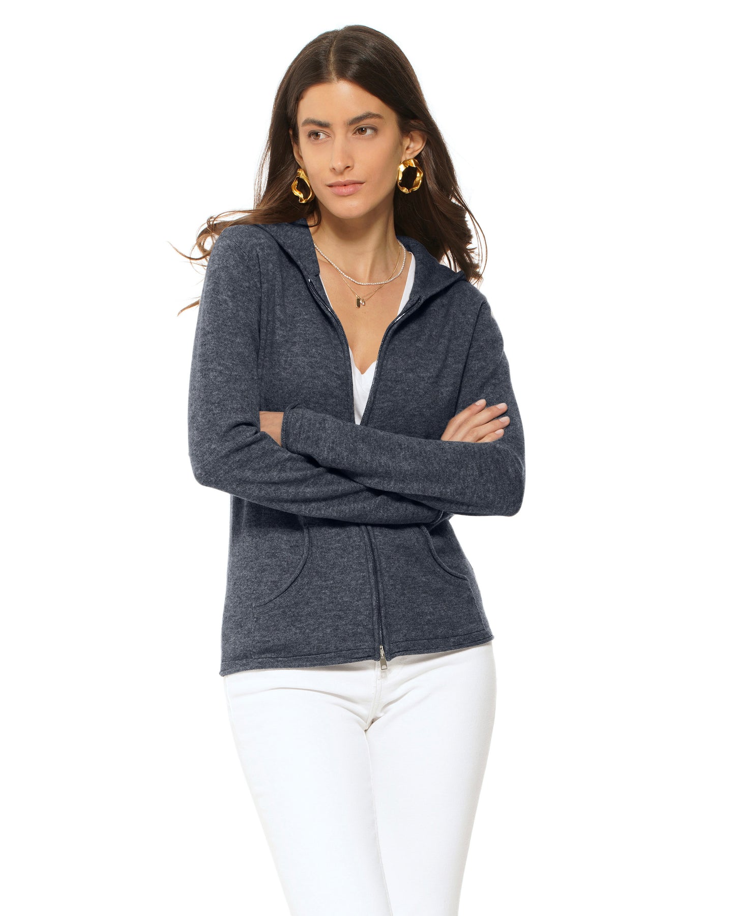 Women's Pure Cashmere Hoodie Sweater Charcoal
