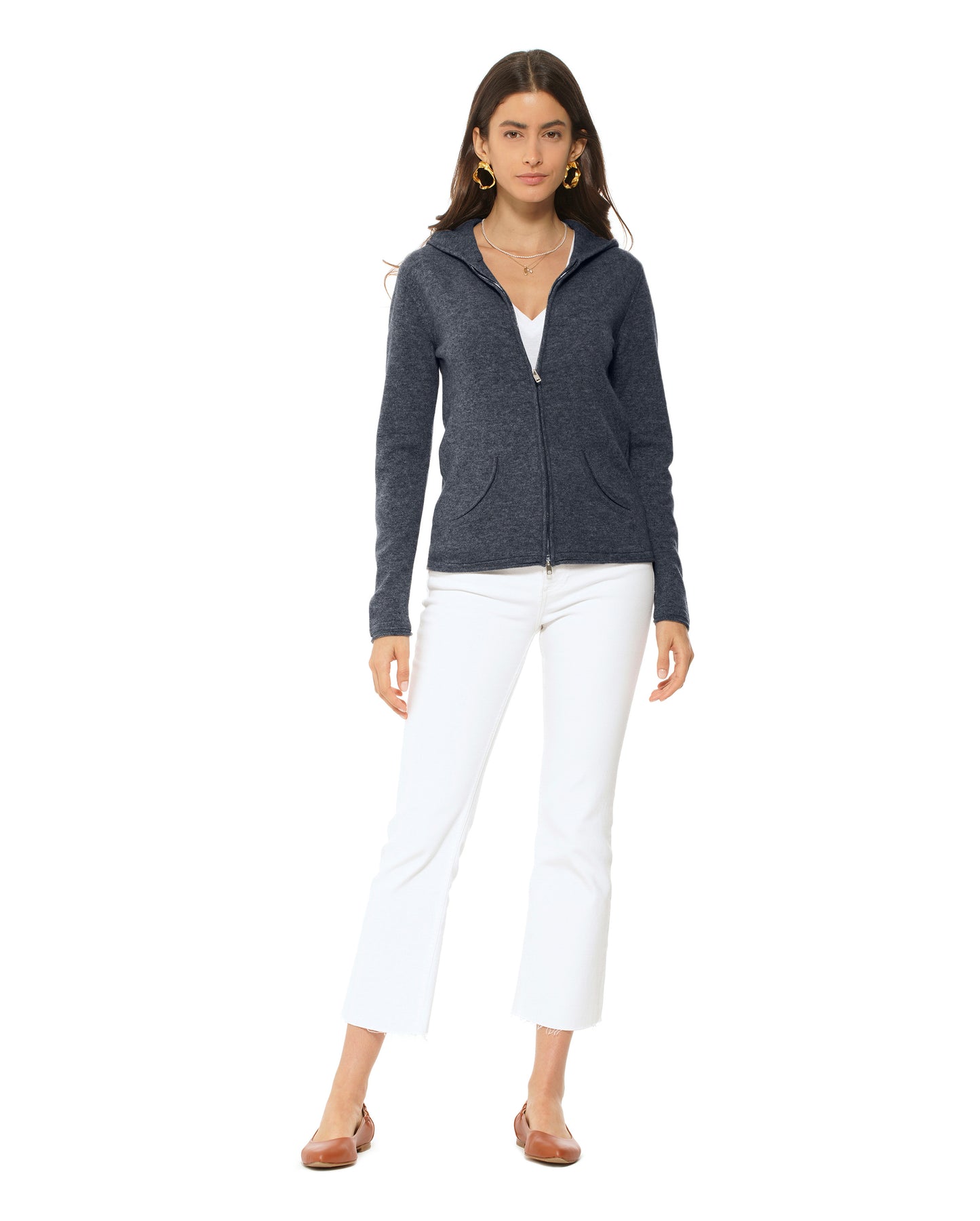 Women's Pure Cashmere Hoodie Sweater Charcoal