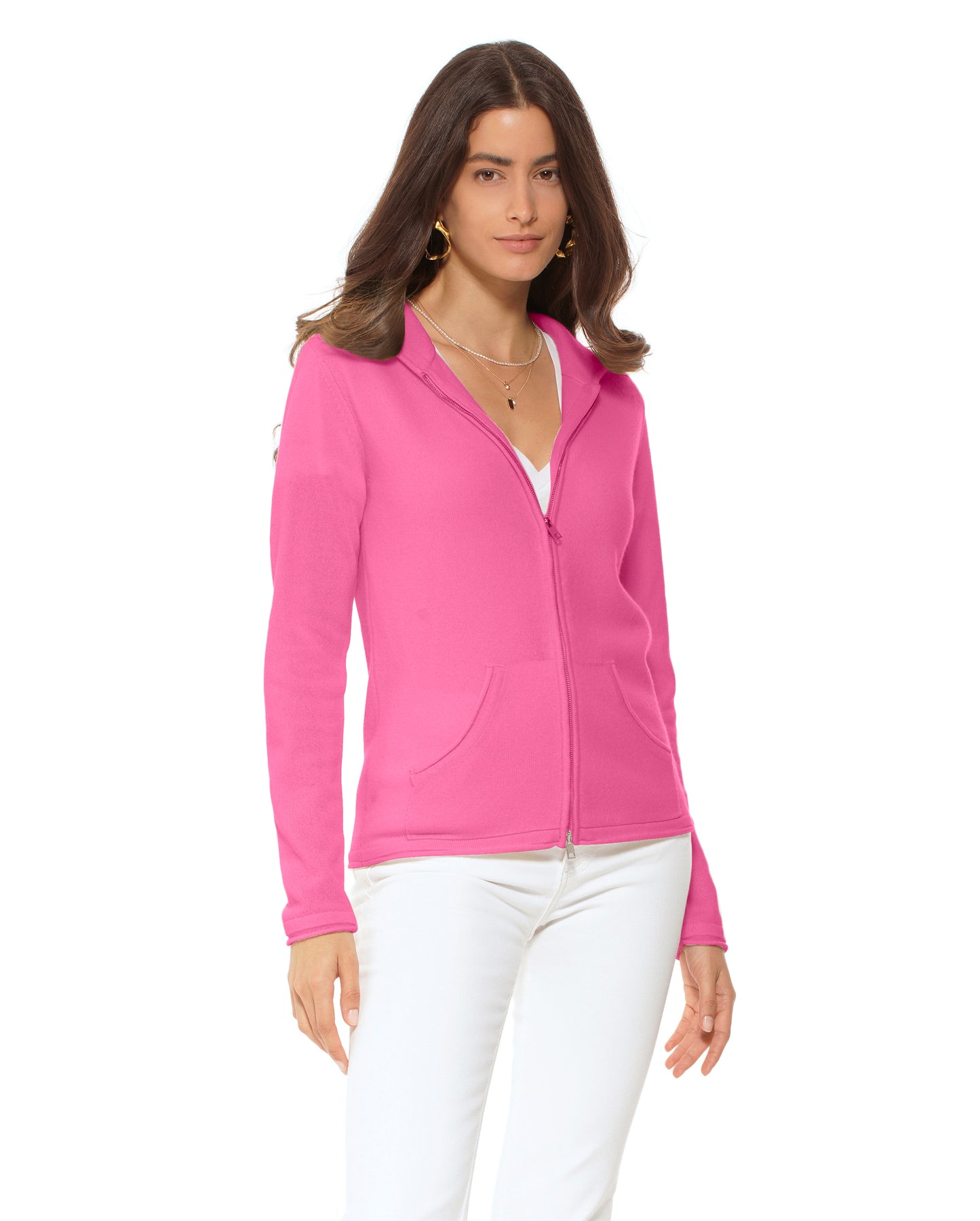 Women's Pure Cashmere Hoodie Sweater Fuchsia