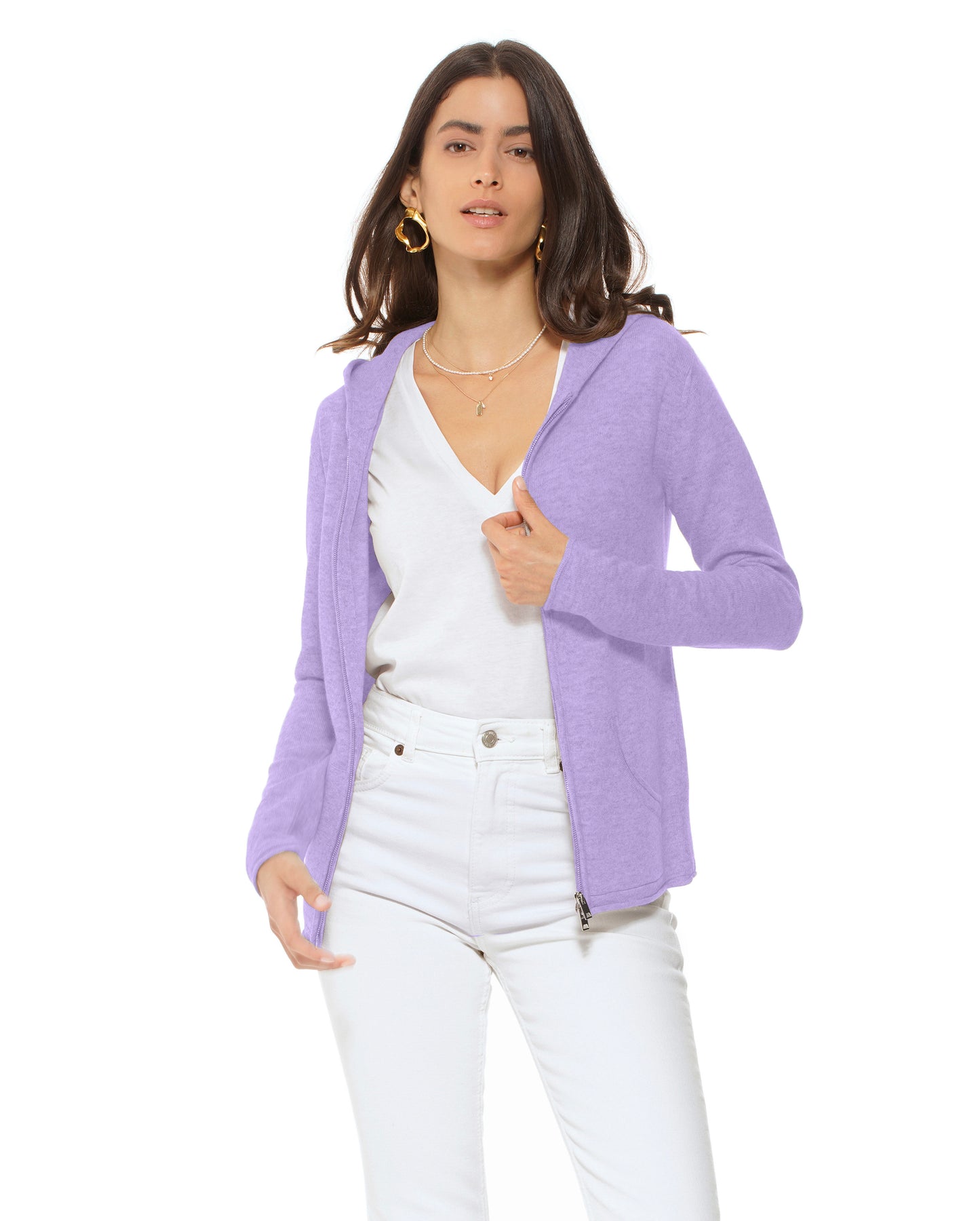Women's Pure Cashmere Hoodie Sweater Lavender