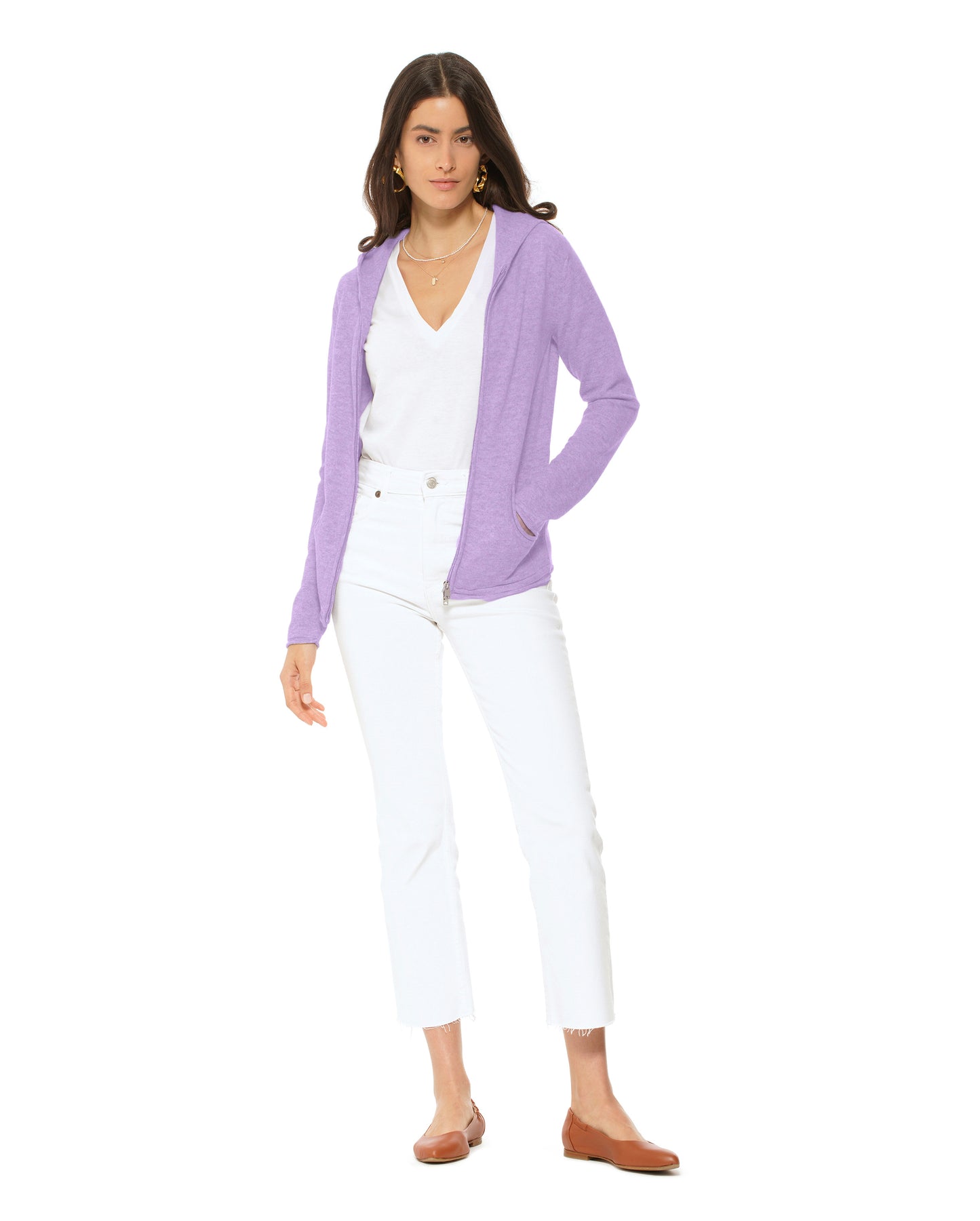 Women's Pure Cashmere Hoodie Sweater Lavender