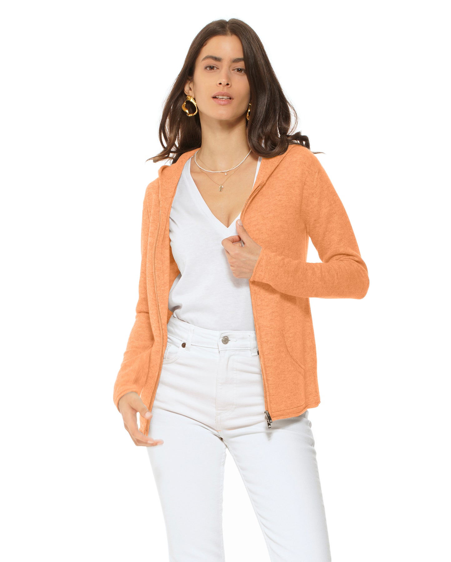 Monticelli Women's Pure Cashmere Hoodie Sweater Orange Made In Italy 0