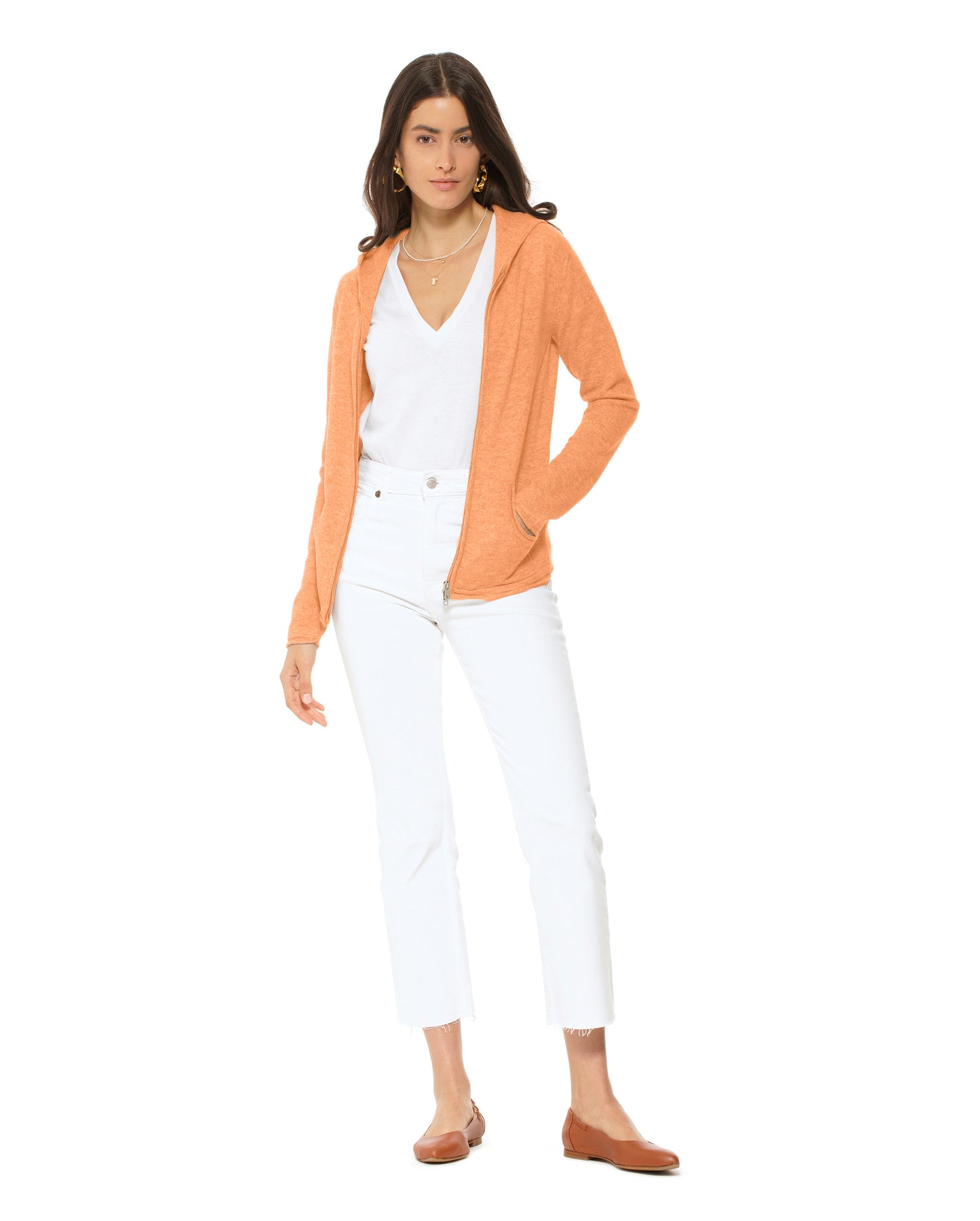 Monticelli Women's Pure Cashmere Hoodie Sweater Orange Made In Italy 1