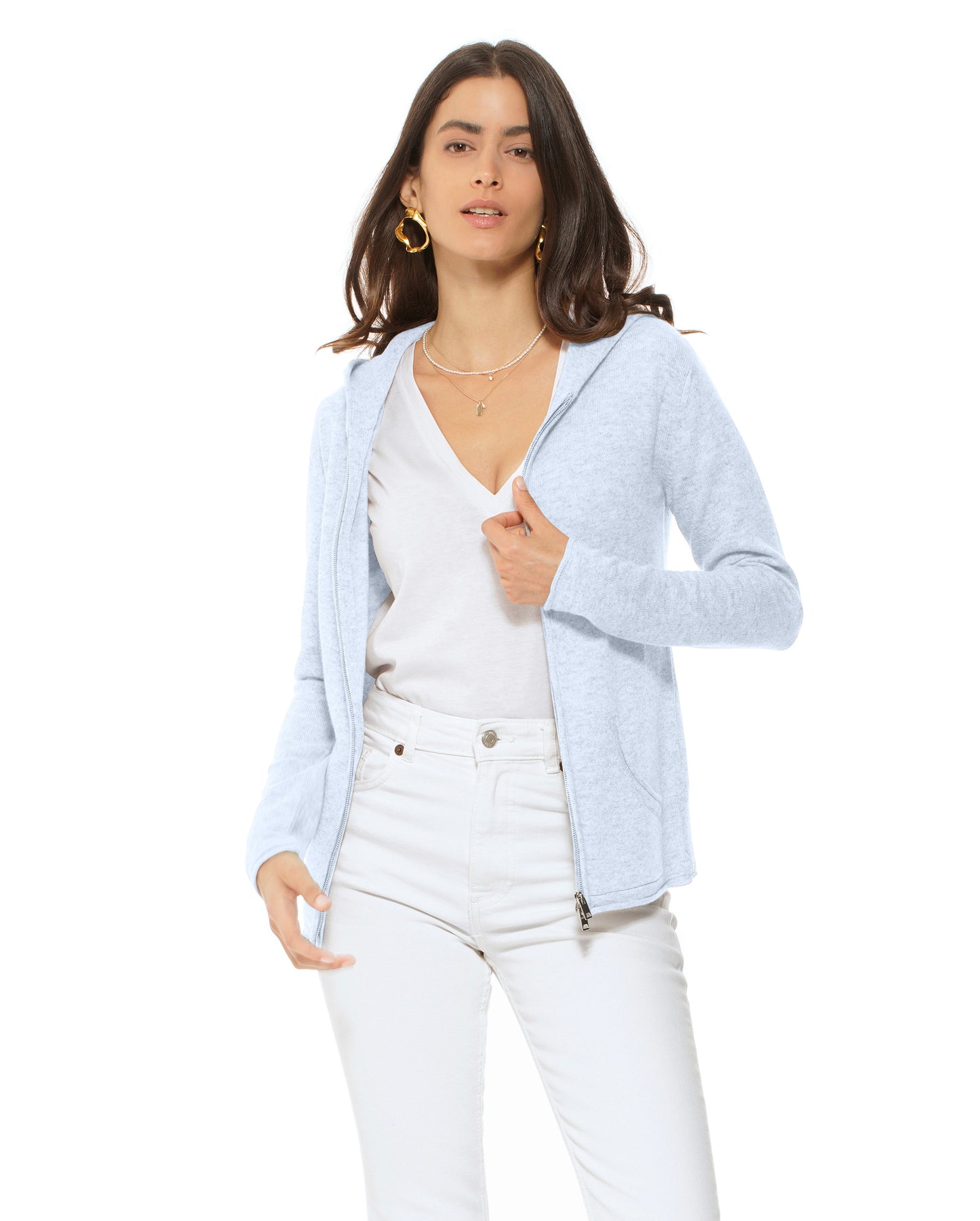 Women's Pure Cashmere Hoodie Sweater Pastel Blue