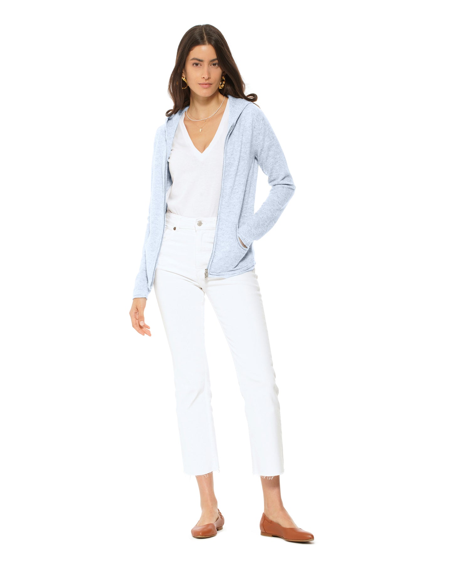 Women's Pure Cashmere Hoodie Sweater Pastel Blue