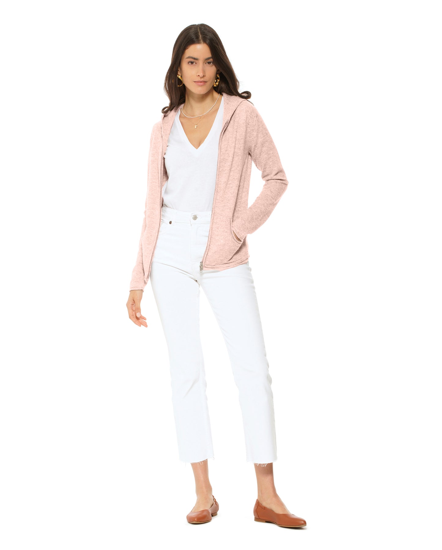 Women's Pure Cashmere Hoodie Sweater Peach