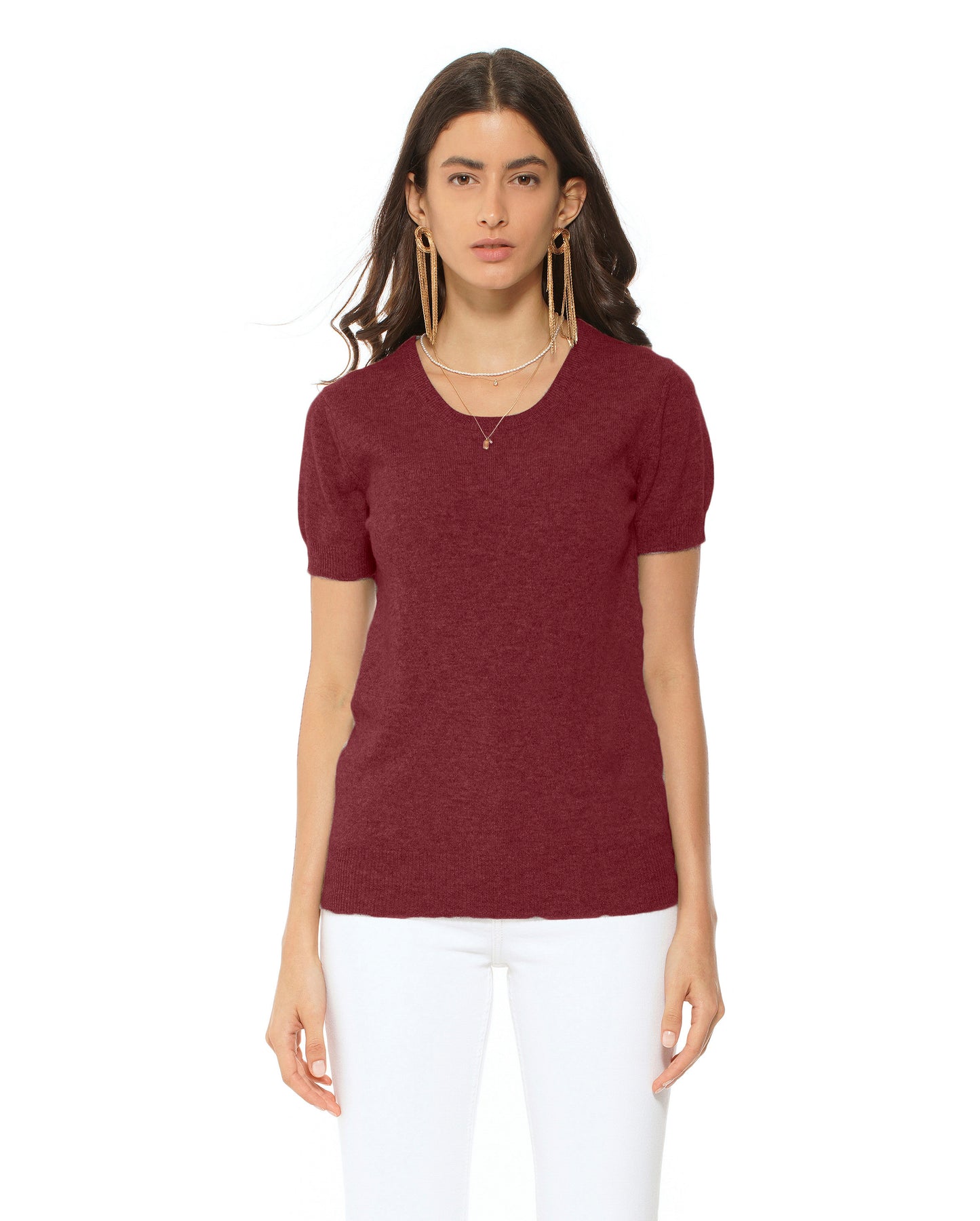 Women's Pure Cashmere T-Shirt Bordeaux