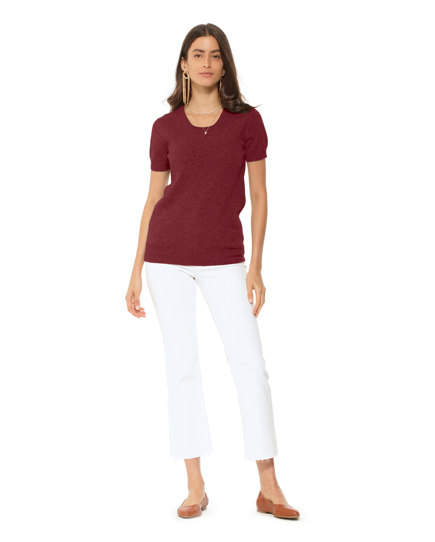 Women's Pure Cashmere T-Shirt Bordeaux