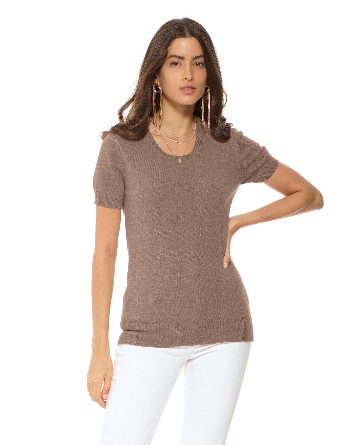 Monticelli Women's Pure Cashmere T-Shirt Brown Made In Italy 0