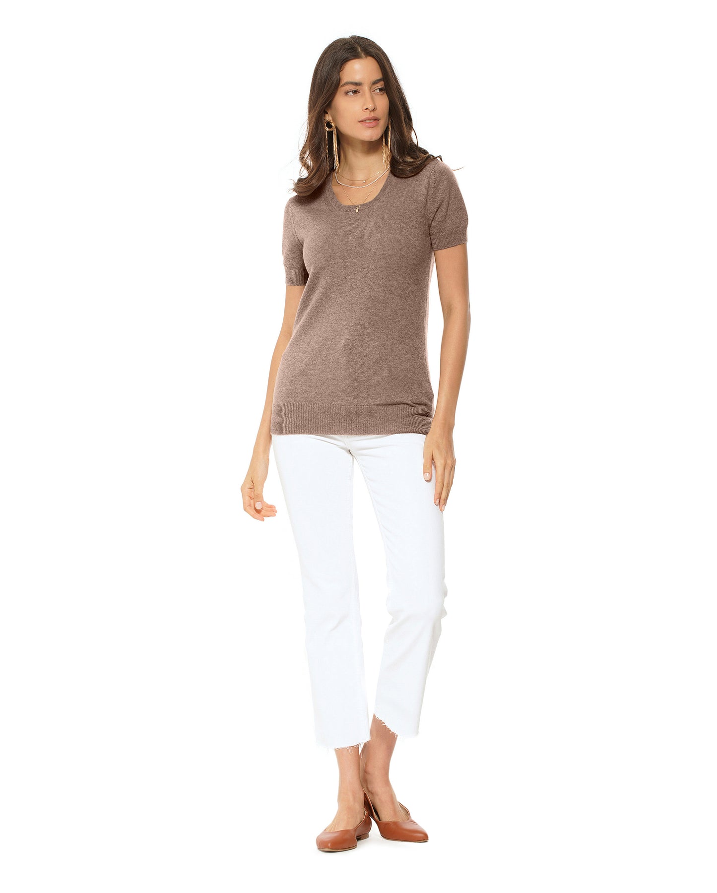 Monticelli Women's Pure Cashmere T-Shirt Brown Made In Italy 1