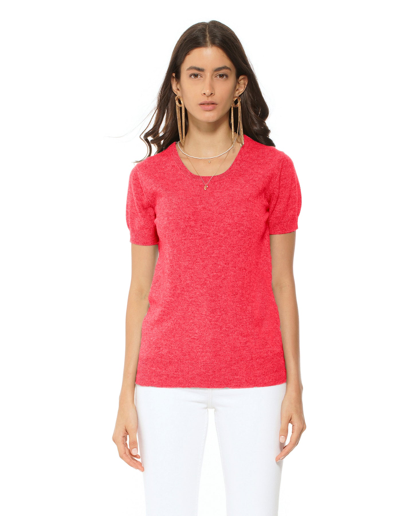 Women's Pure Cashmere T-Shirt Coral Red