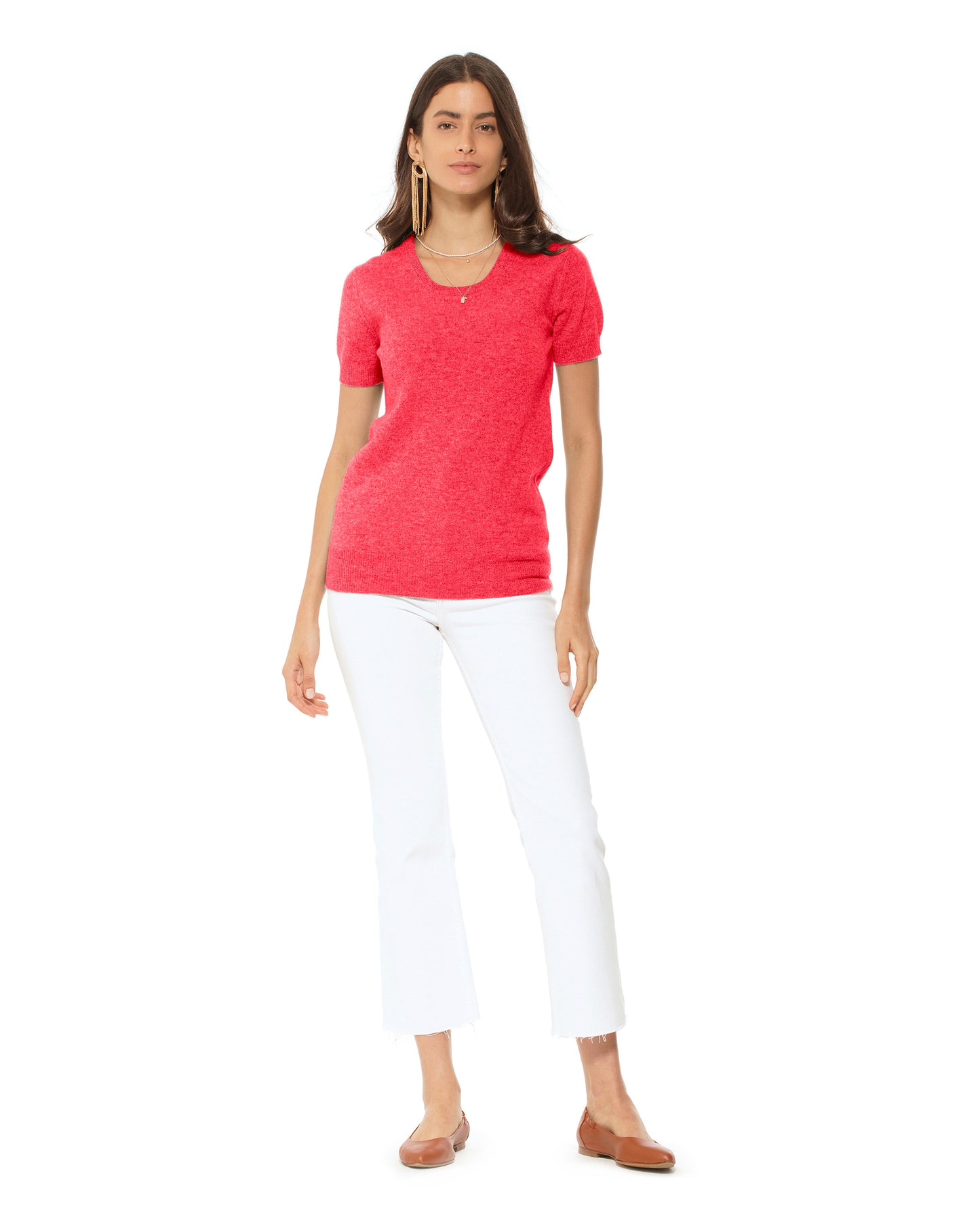 Women's Pure Cashmere T-Shirt Coral Red