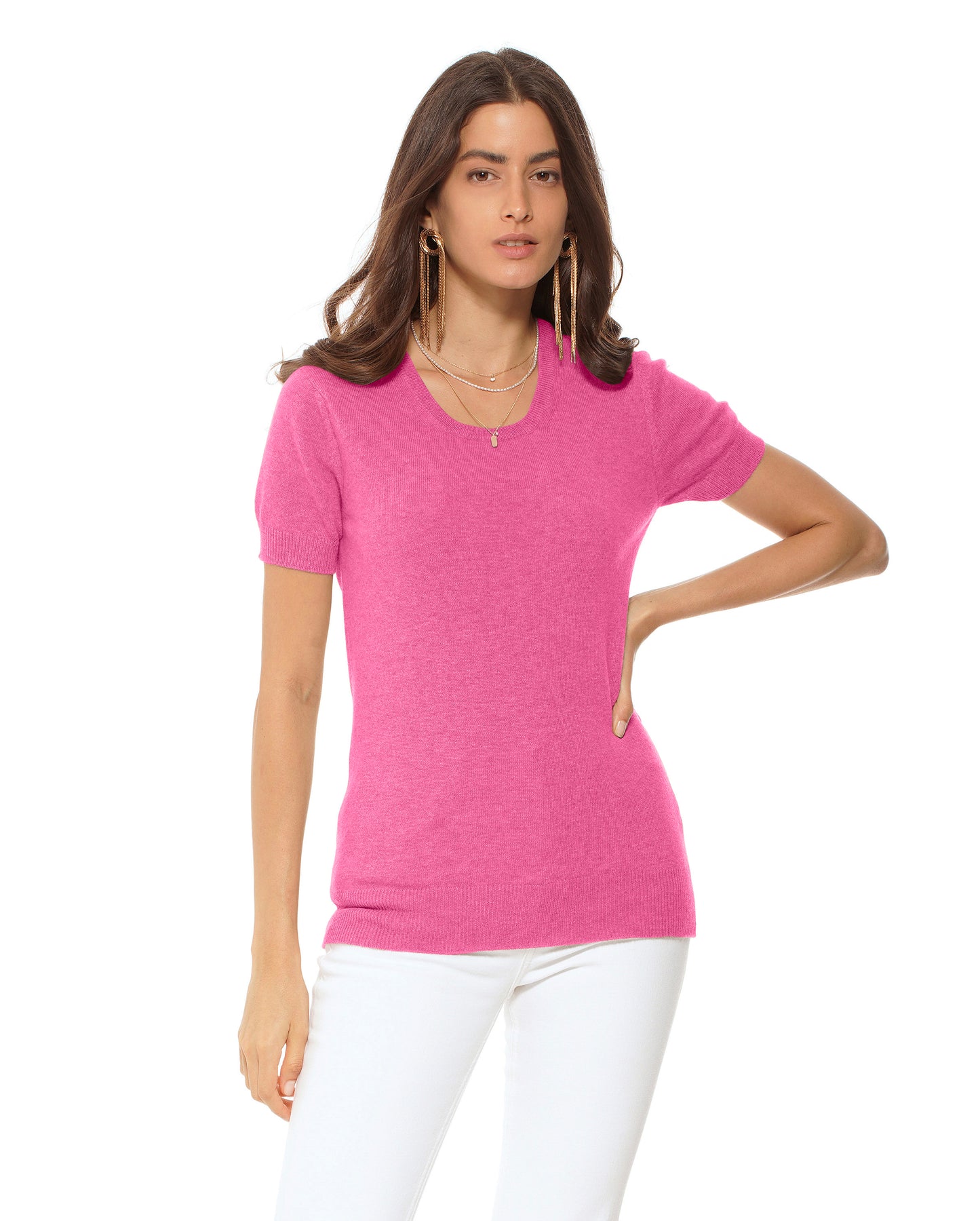 Women's Pure Cashmere T-Shirt Melange Fuchsia