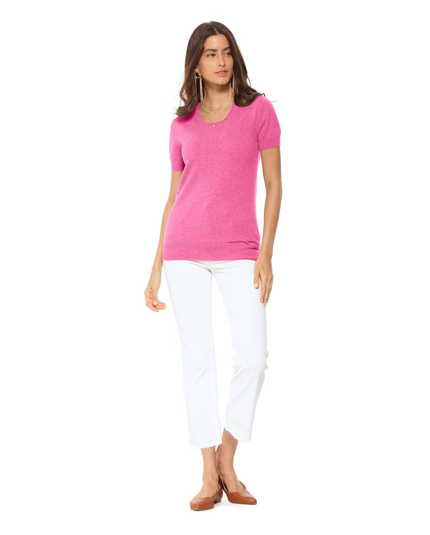 Women's Pure Cashmere T-Shirt Melange Fuchsia