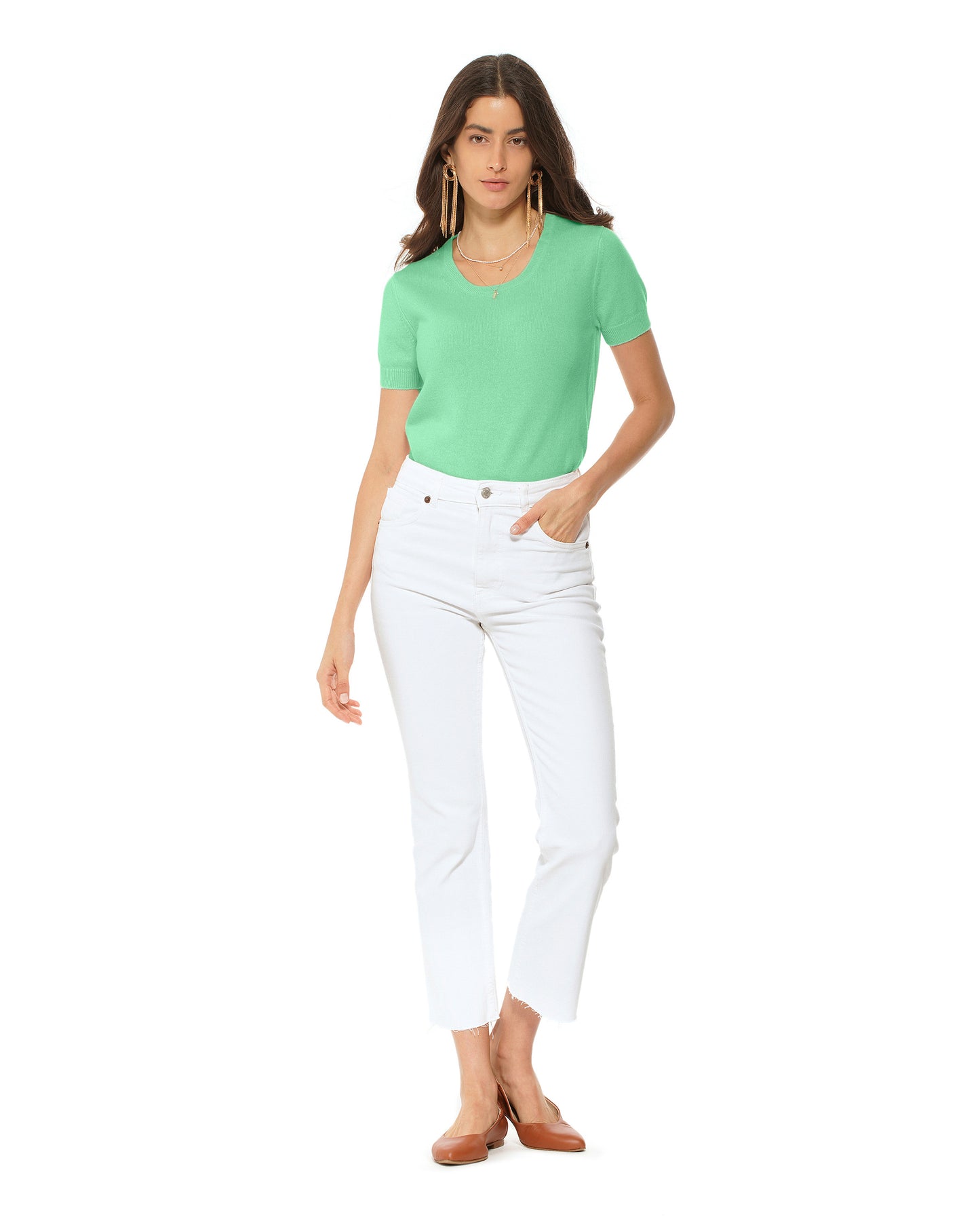 Women's Pure Cashmere T-Shirt Kiwi