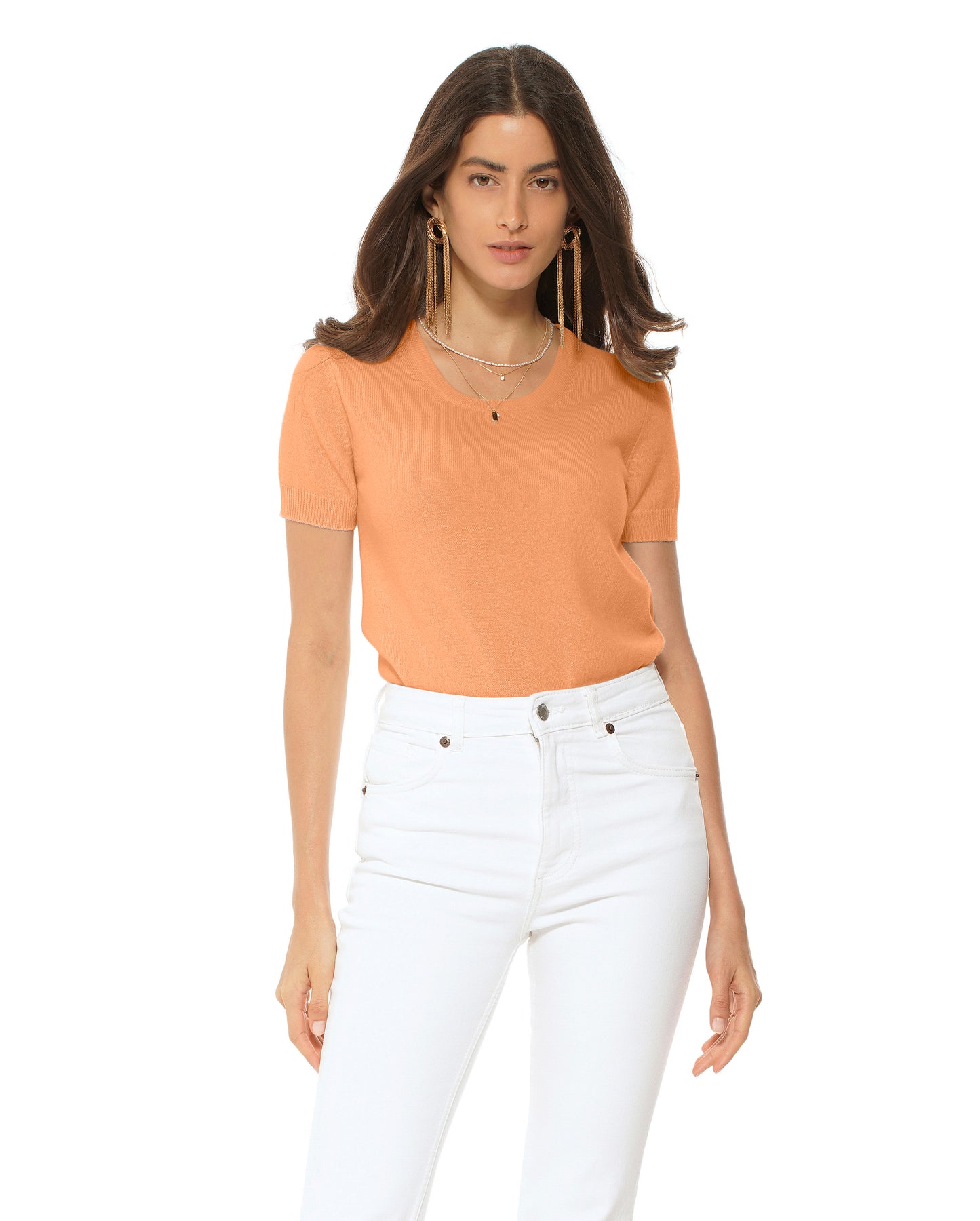Monticelli Women's Pure Cashmere T-Shirt Orange 1