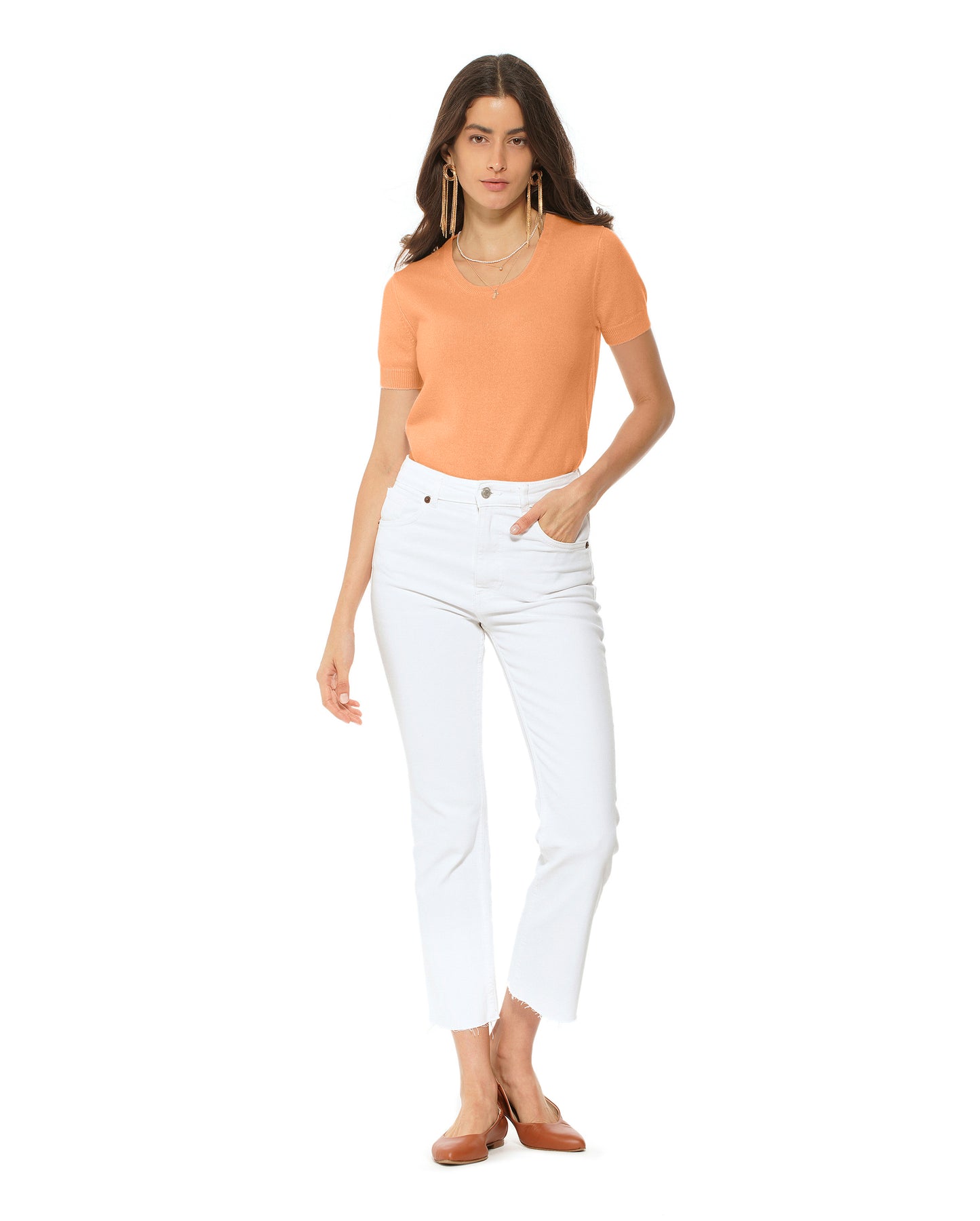 Monticelli Women's Pure Cashmere T-Shirt Orange 2