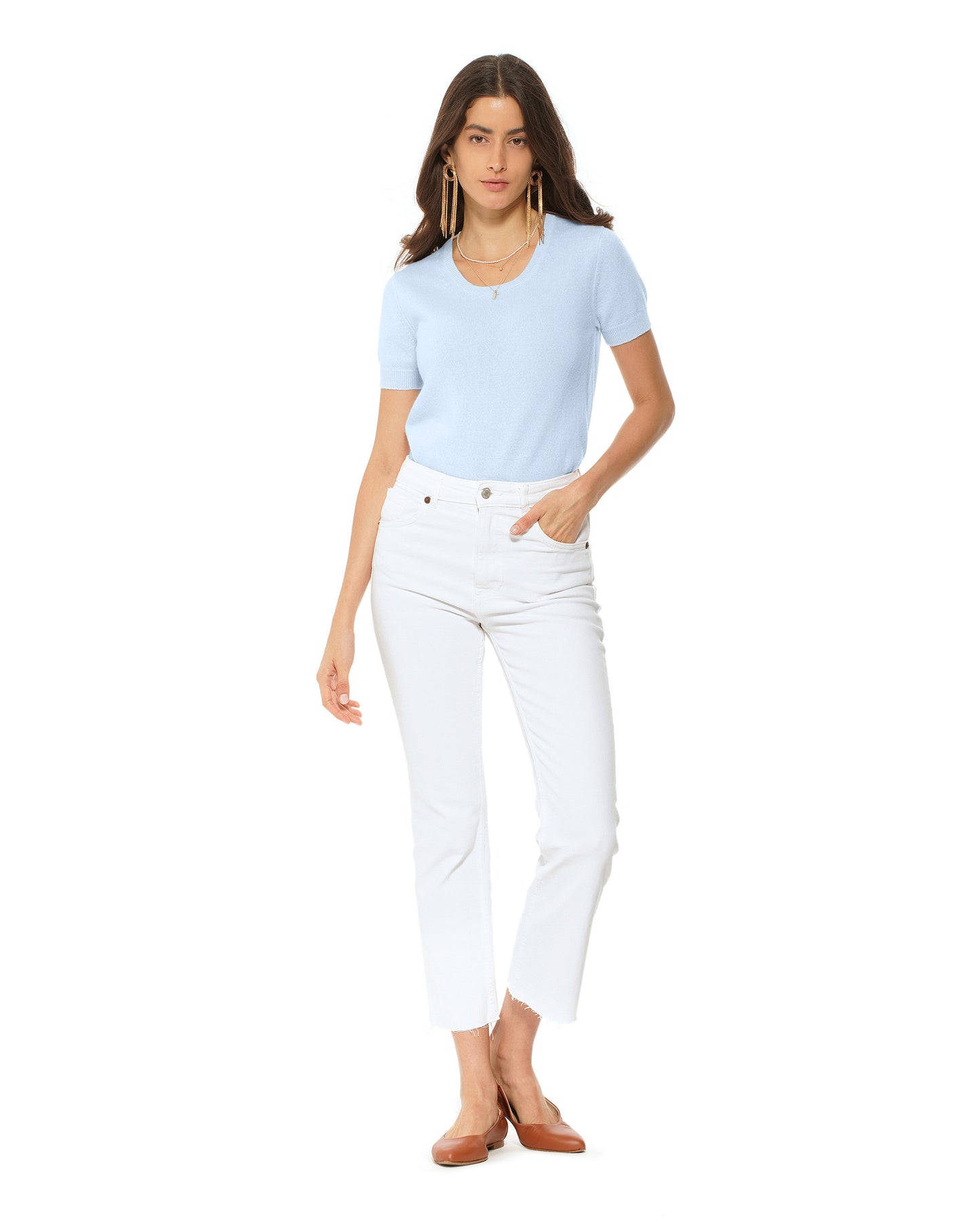 Women's Pure Cashmere T-Shirt Pastel Blue